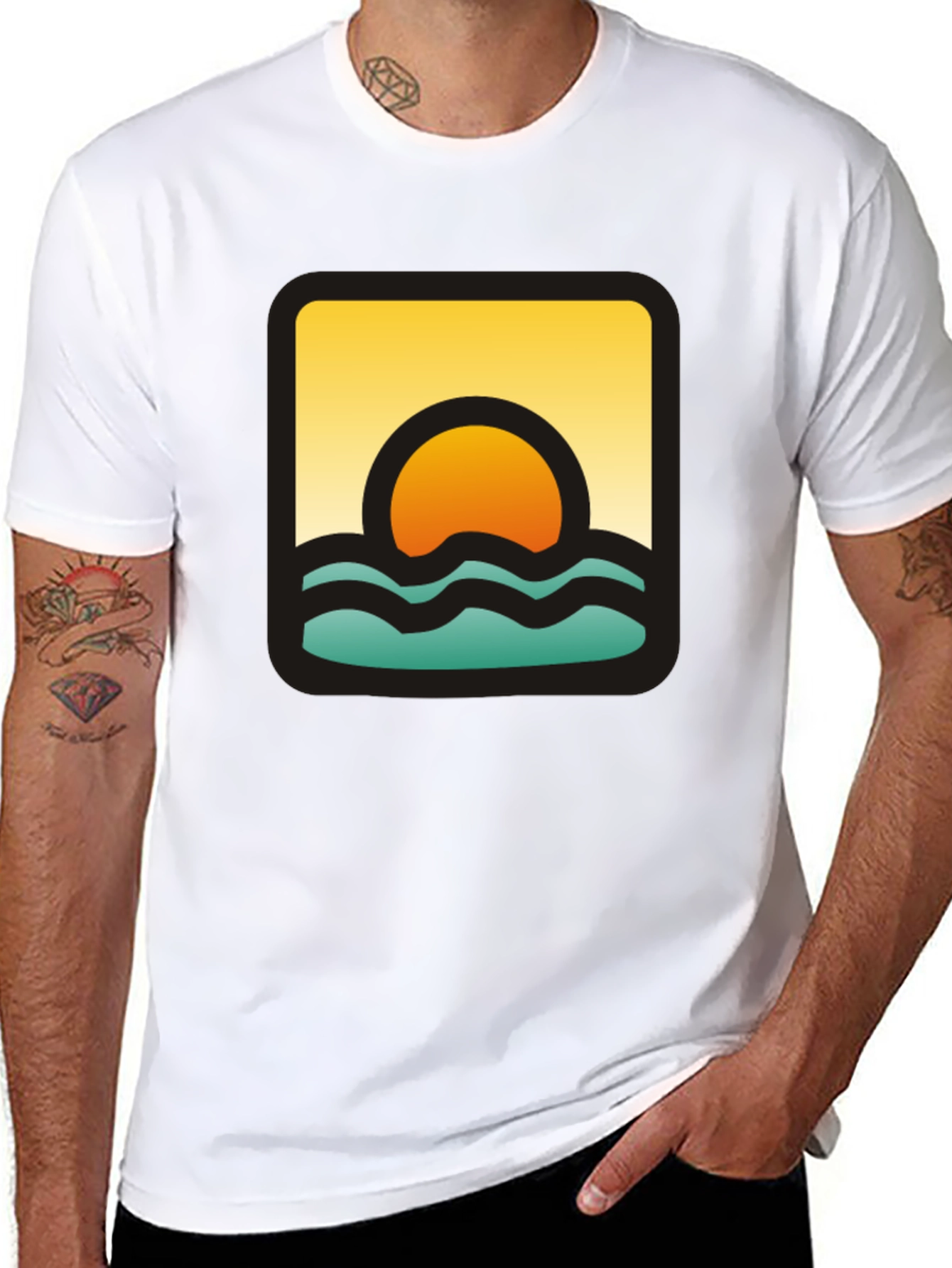 Sunset Waves Graphic Black T-Shirt