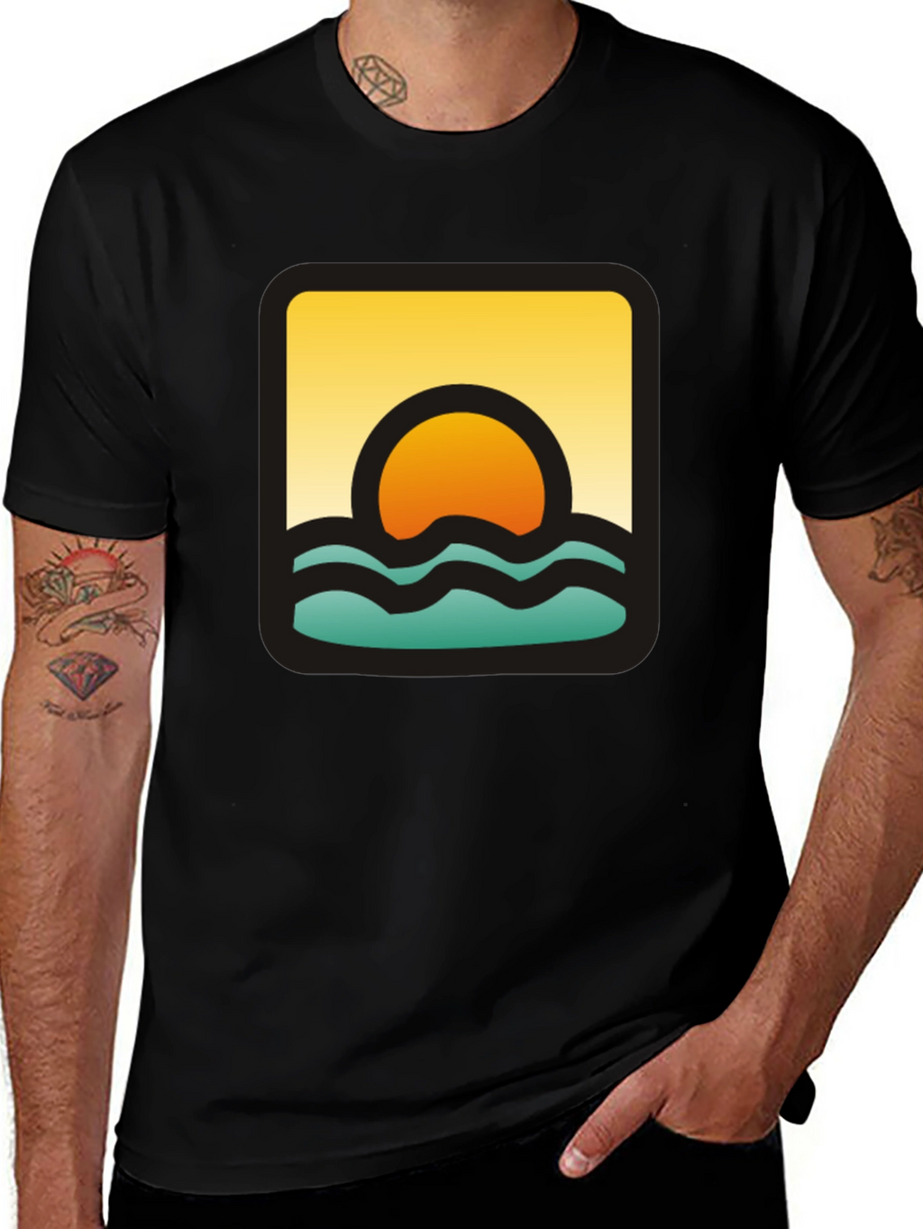 Sunset Waves Graphic Black T-Shirt