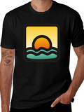 Sunset Waves Graphic Black T-Shirt