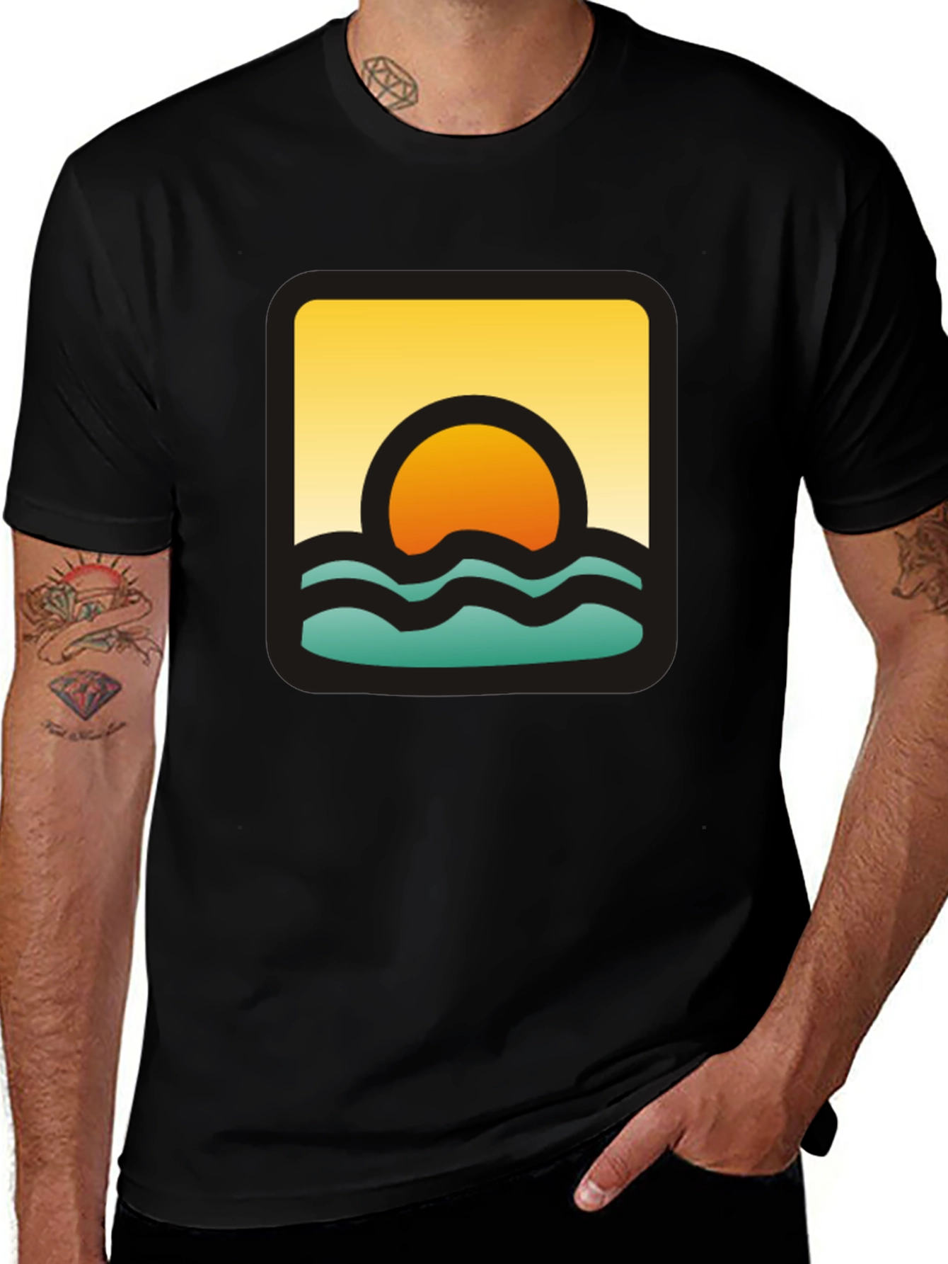 Sunset Waves Graphic Black T-Shirt