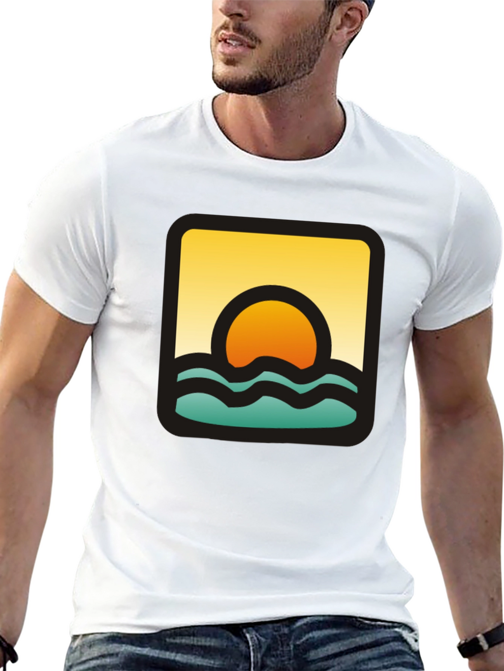 Sunset Waves Graphic Black T-Shirt