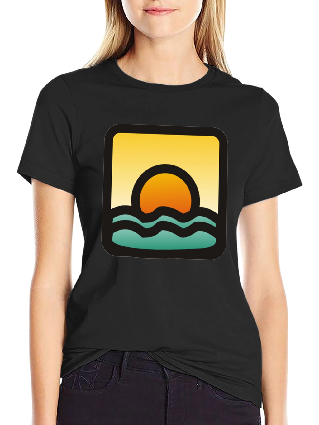 Sunset Waves Graphic Black T-Shirt