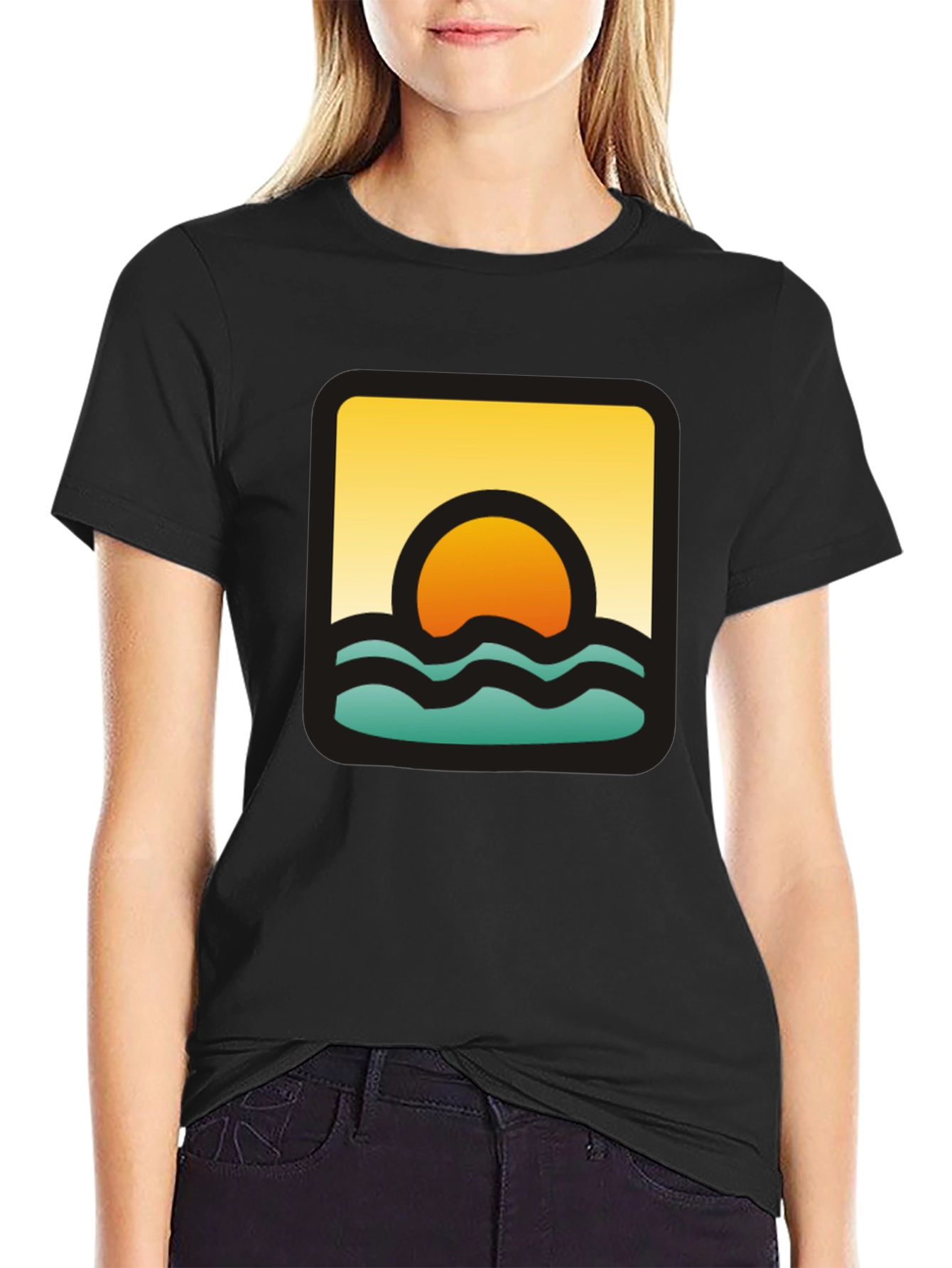 Sunset Waves Graphic Black T-Shirt