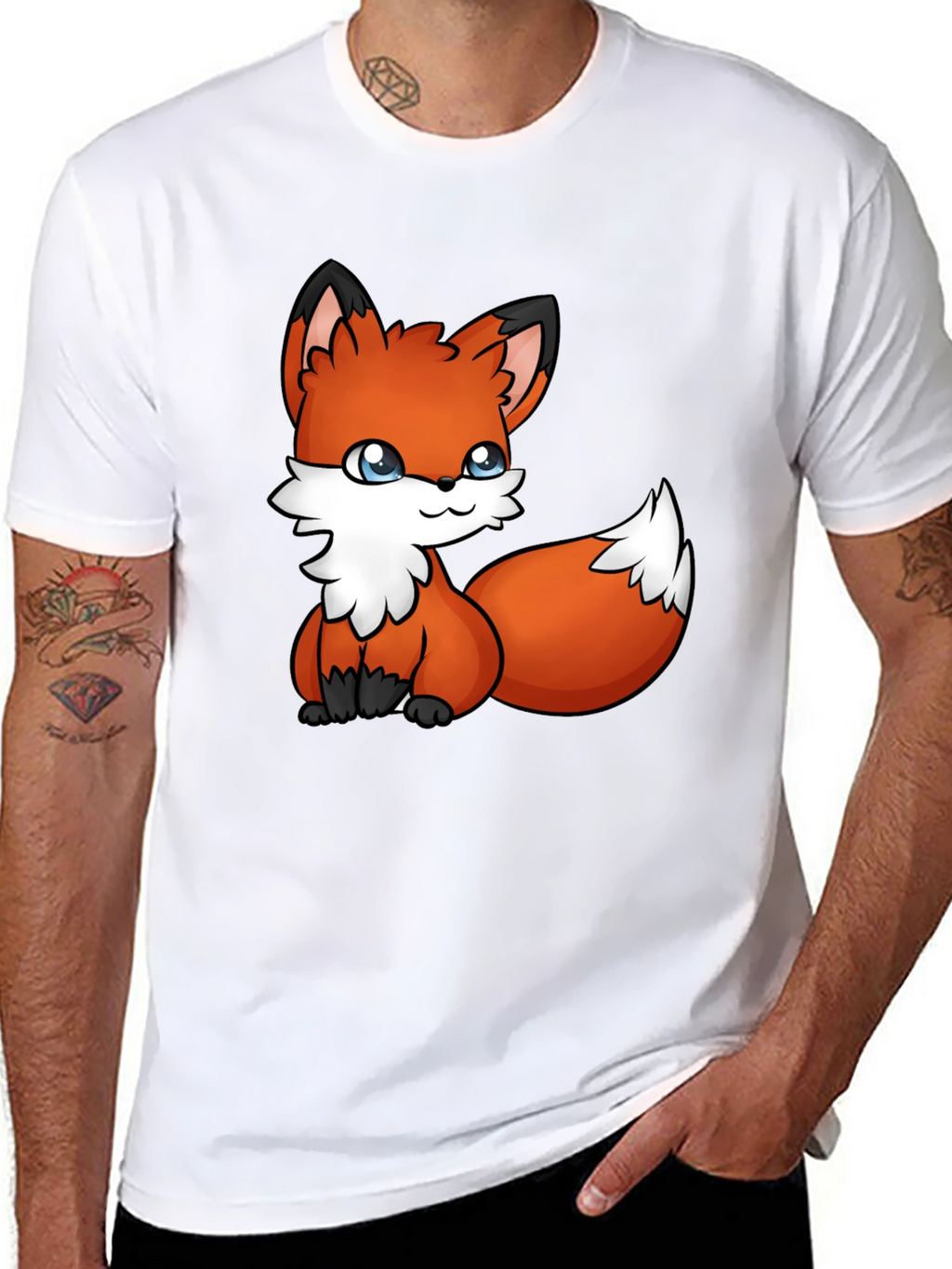 Cute Fox Graphic Tee - Black Cotton T-Shirt