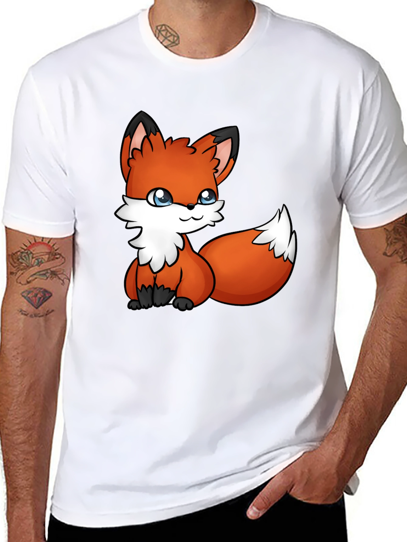 Cute Fox Graphic Tee - Black Cotton T-Shirt