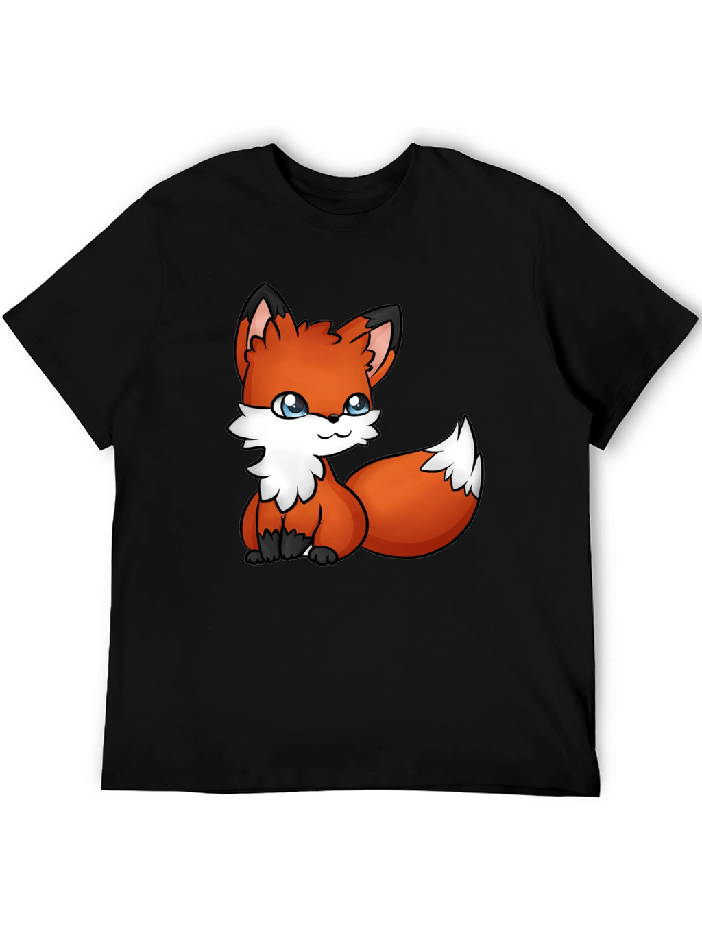 Cute Fox Graphic Tee - Black Cotton T-Shirt