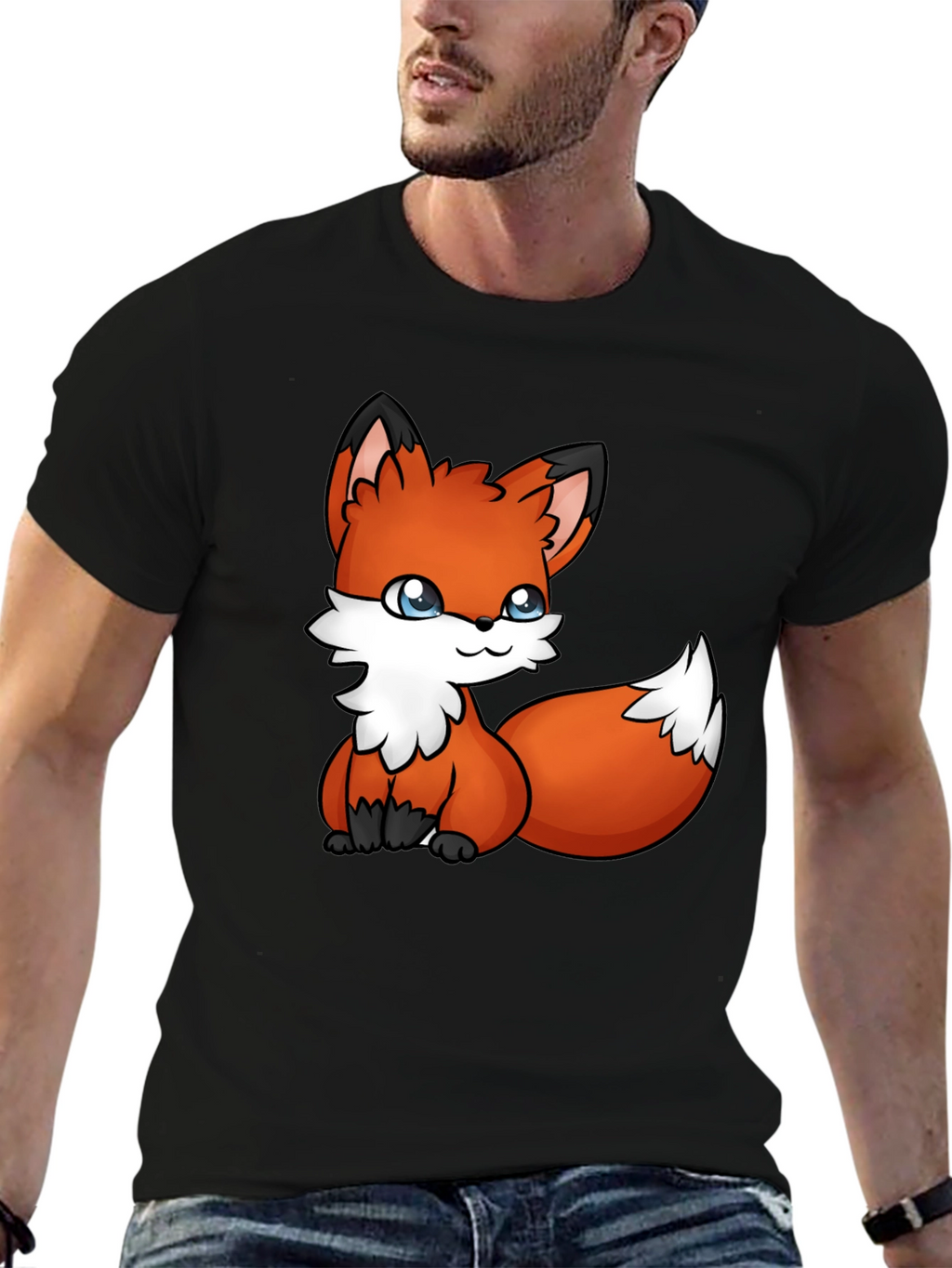 Cute Fox Graphic Tee - Black Cotton T-Shirt