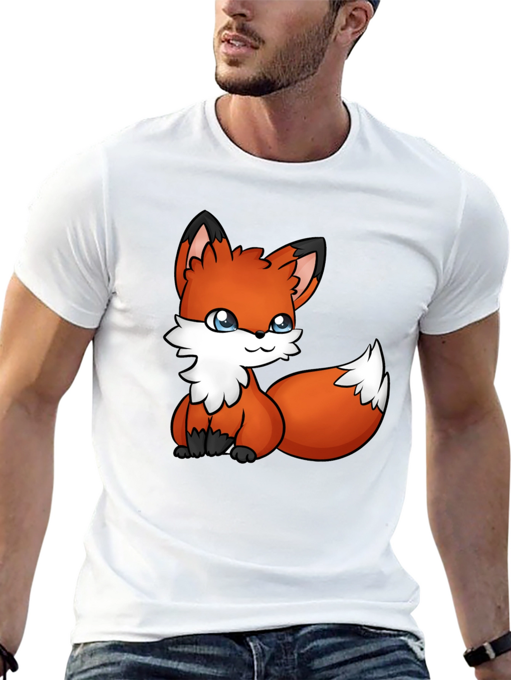 Cute Fox Graphic Tee - Black Cotton T-Shirt