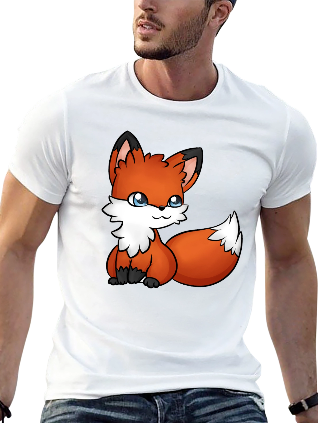 Cute Fox Graphic Tee - Black Cotton T-Shirt