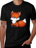 Cute Fox Graphic Tee - Black Cotton T-Shirt