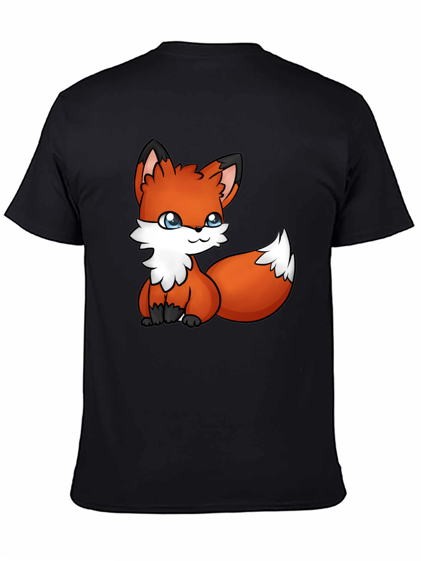 Cute Fox Graphic Tee - Black Cotton T-Shirt