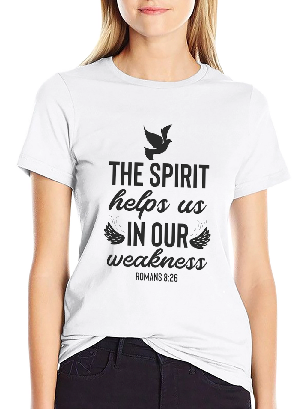 The Spirit Helps Us Graphic Tee - Black