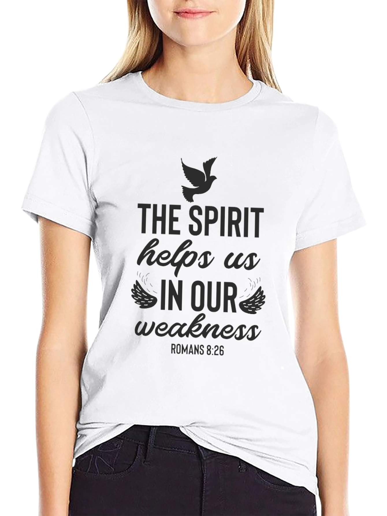 The Spirit Helps Us Graphic Tee - Black