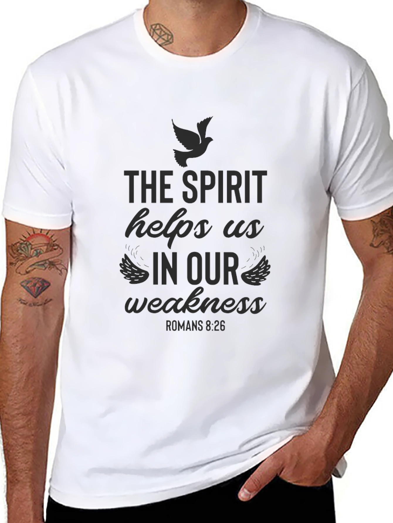The Spirit Helps Us Graphic Tee - Black