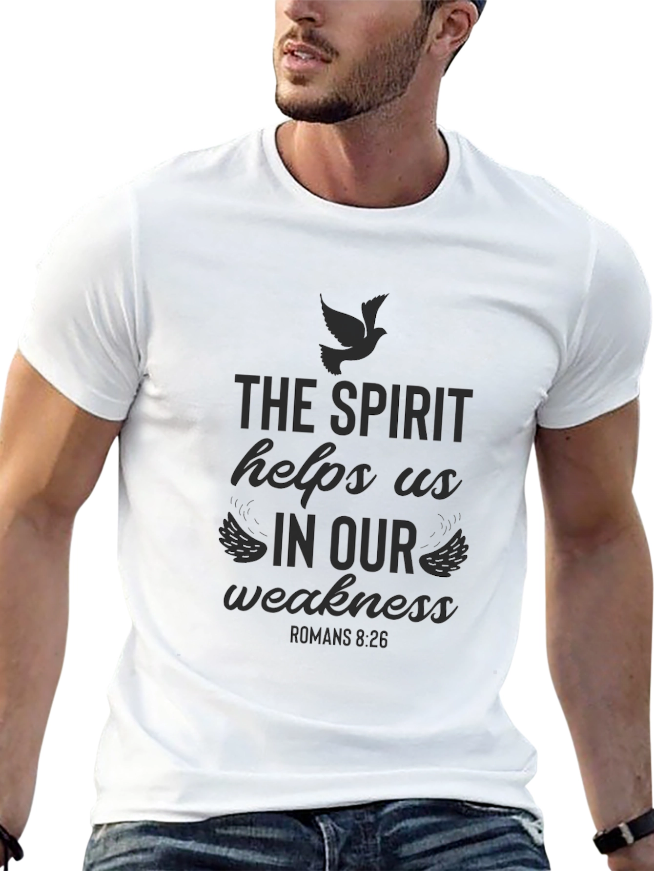 The Spirit Helps Us Graphic Tee - Black