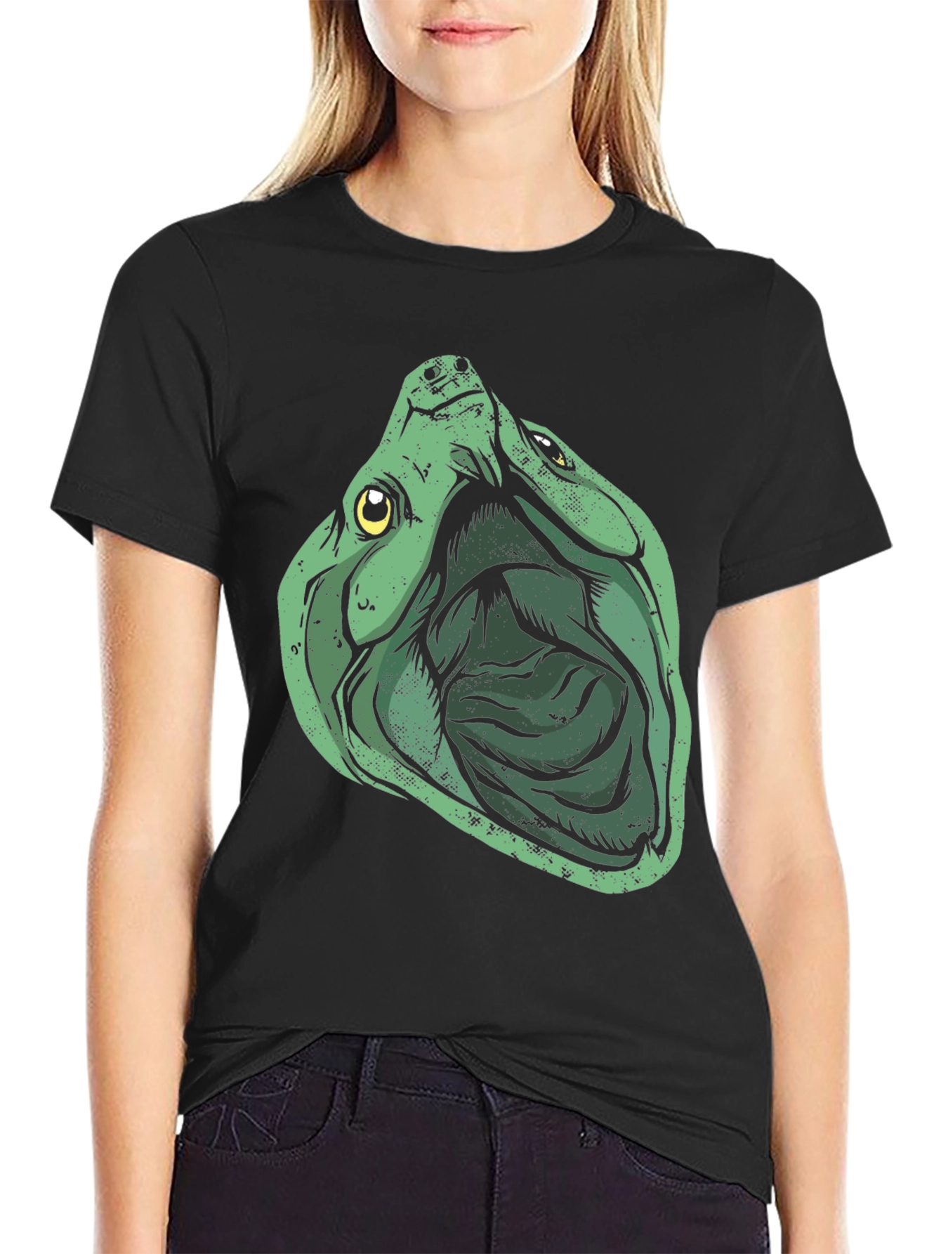 Green Turtle Graphic Print Black T-Shirt