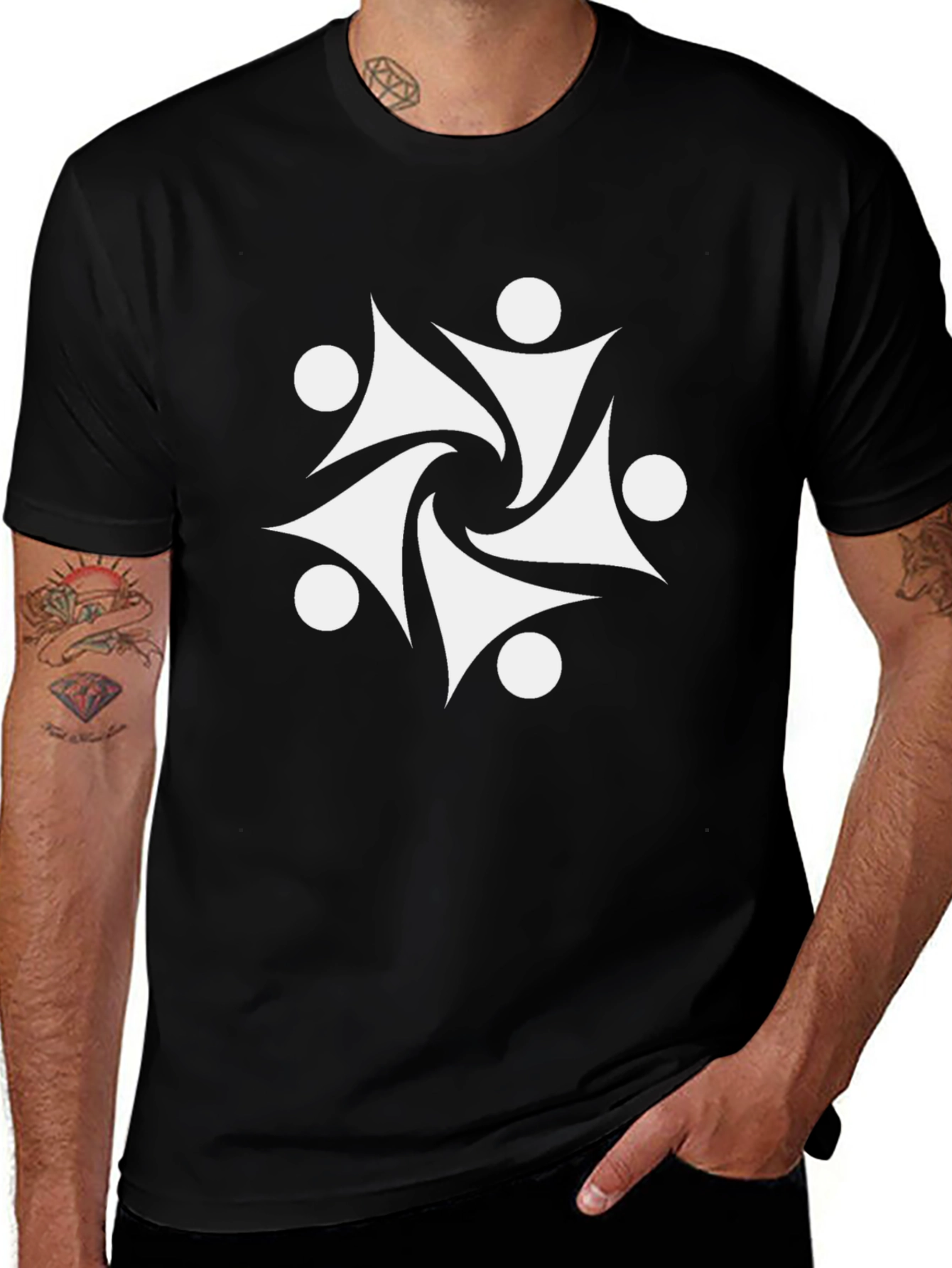 Abstract White Graphic Print Black T-Shirt