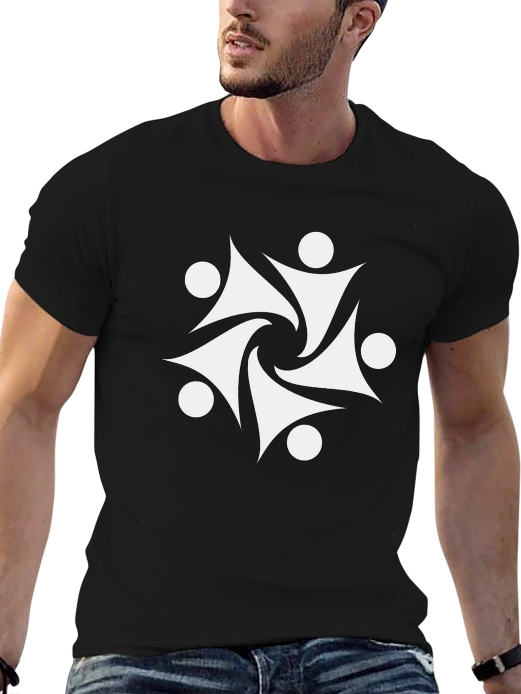 Abstract White Graphic Print Black T-Shirt