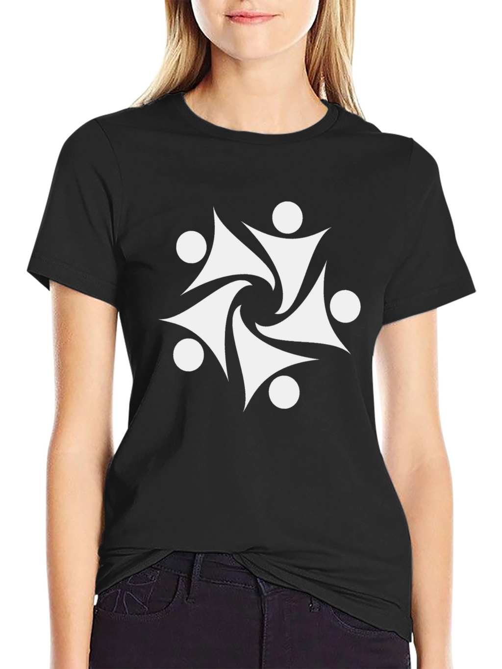 Abstract White Graphic Print Black T-Shirt