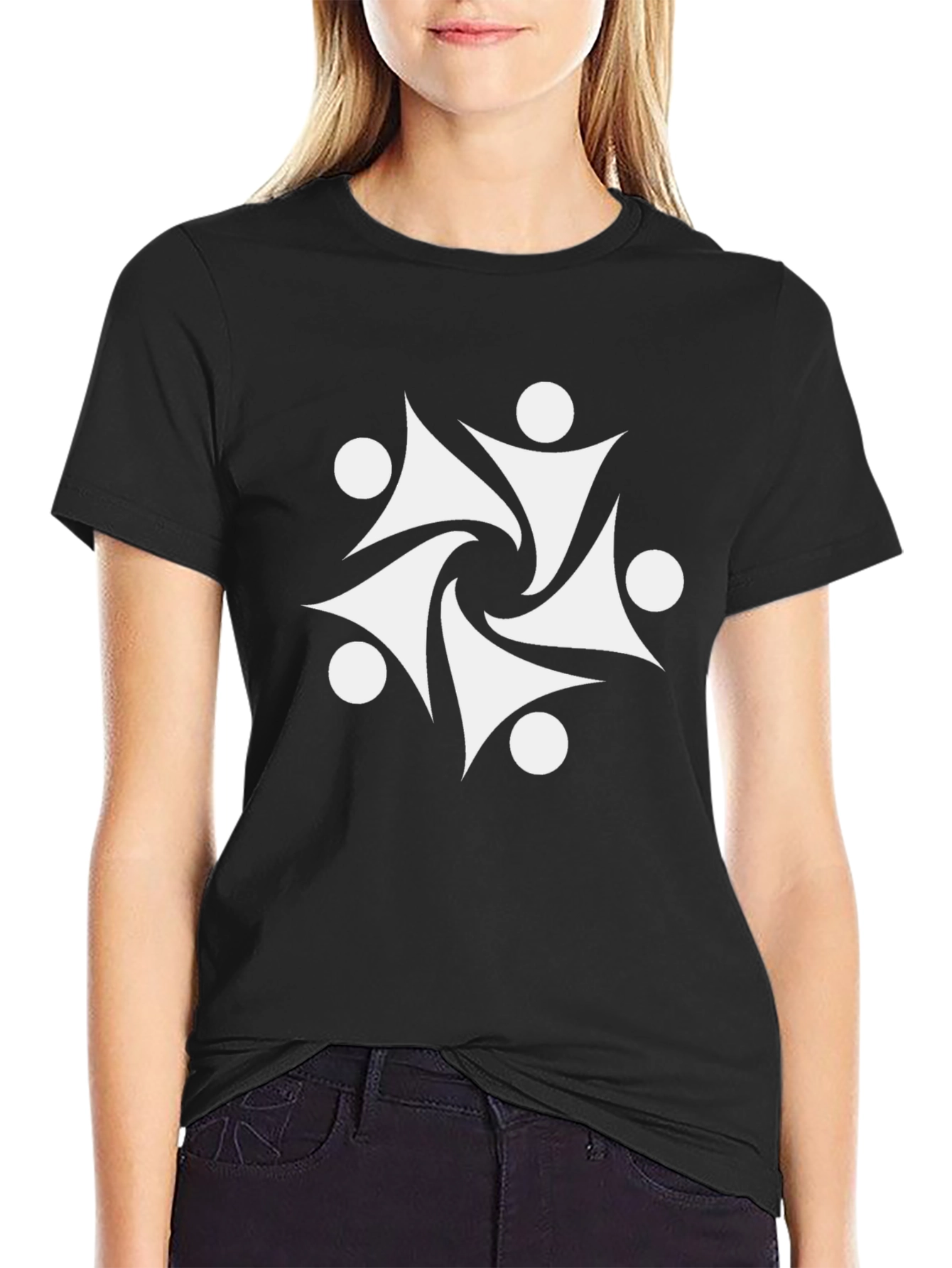 Abstract White Graphic Print Black T-Shirt