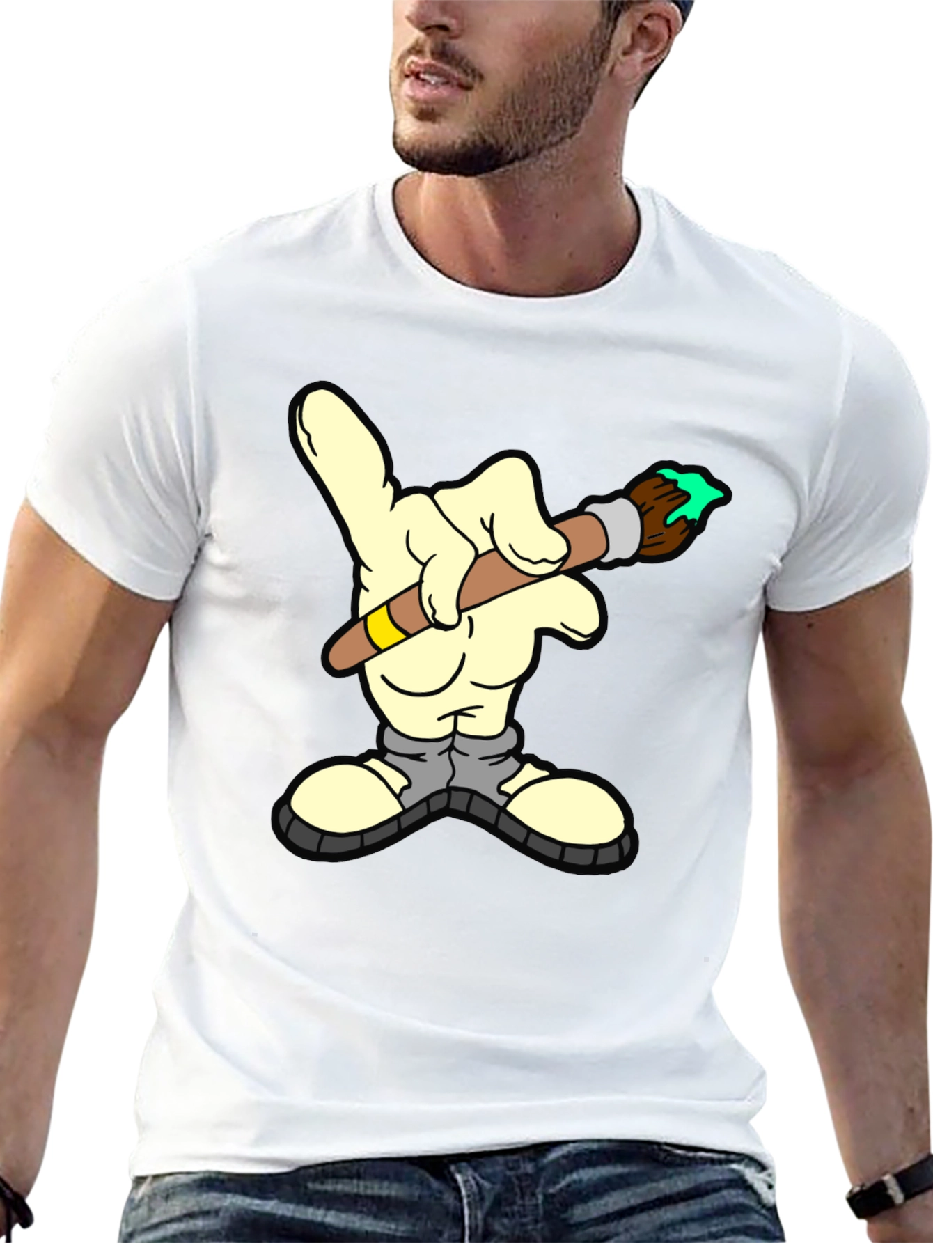 Cartoon Hand Painter T-Shirt - Unique Graphic Tee