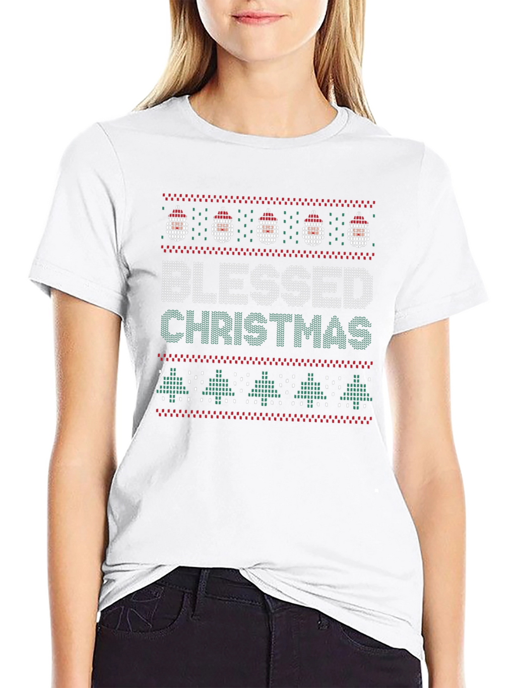 Blessed Christmas Ugly Sweater Style Graphic Tee