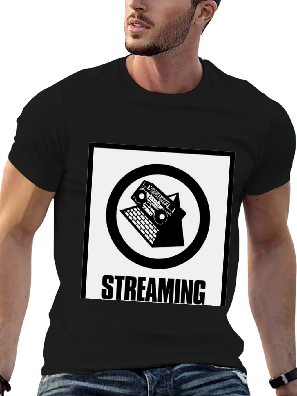Streaming Graphic Tee - Black Cotton Blend