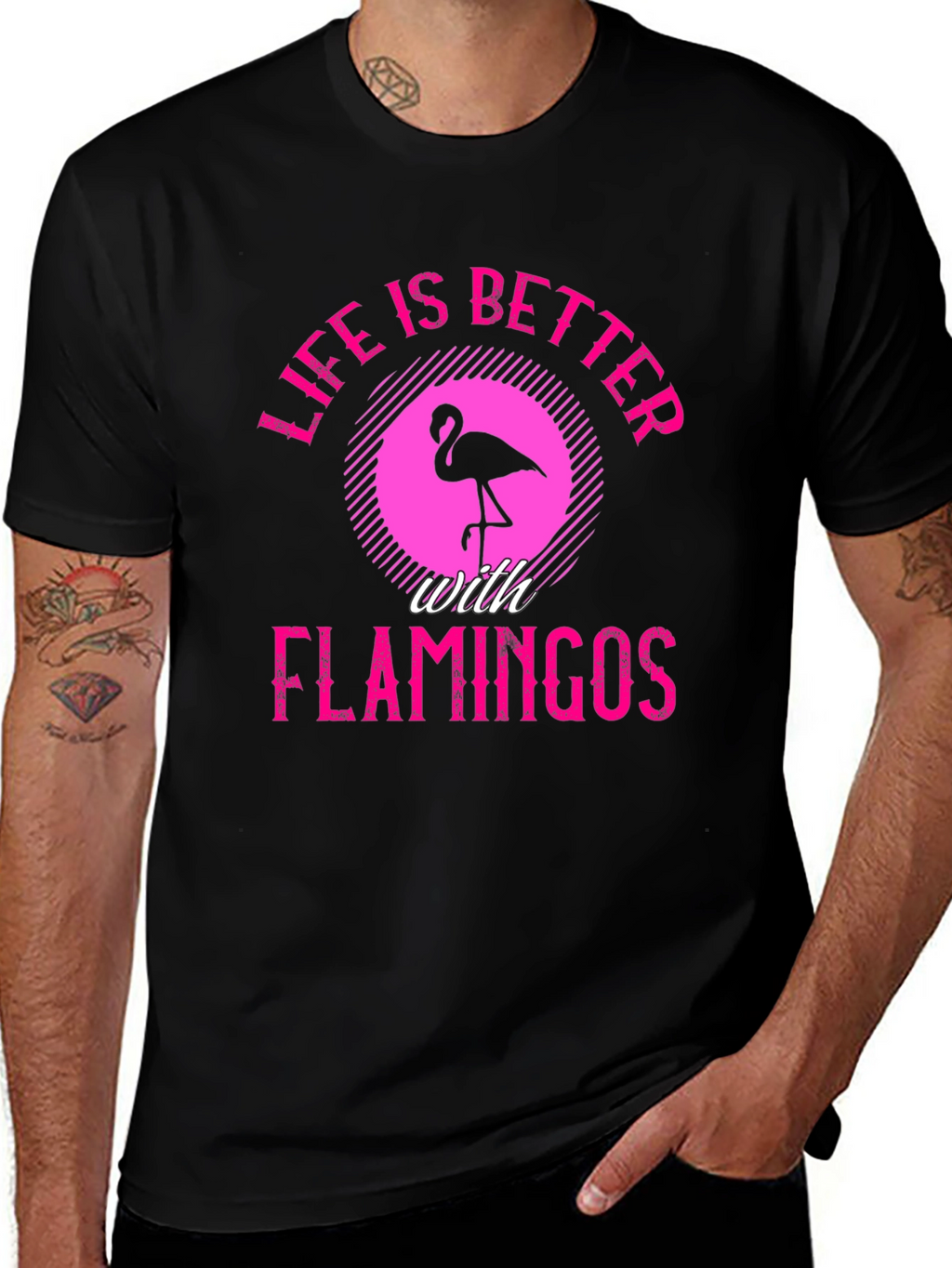 Life is Better with Flamingos Black T-Shirt