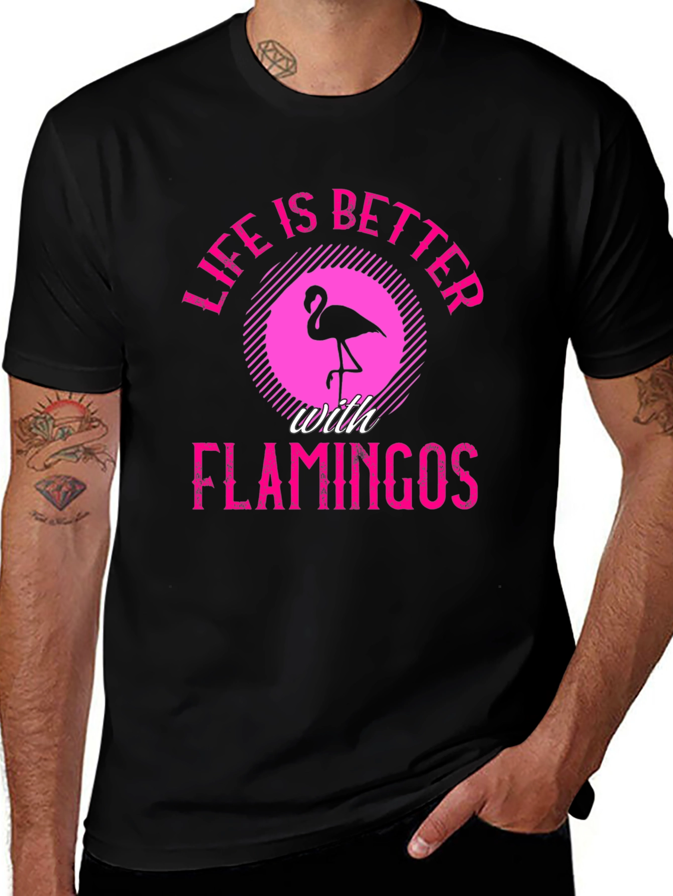 Life is Better with Flamingos Black T-Shirt