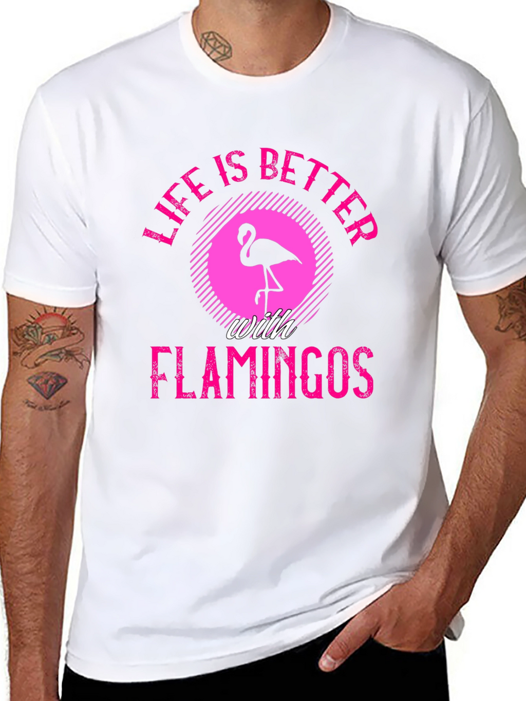 Life is Better with Flamingos Black T-Shirt