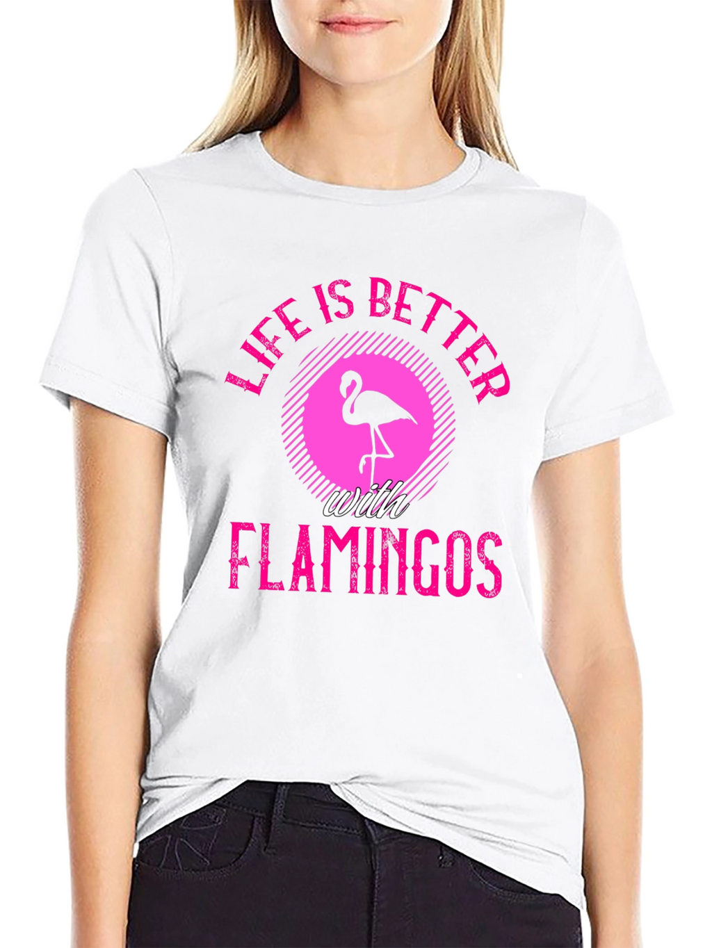 Life is Better with Flamingos Black T-Shirt
