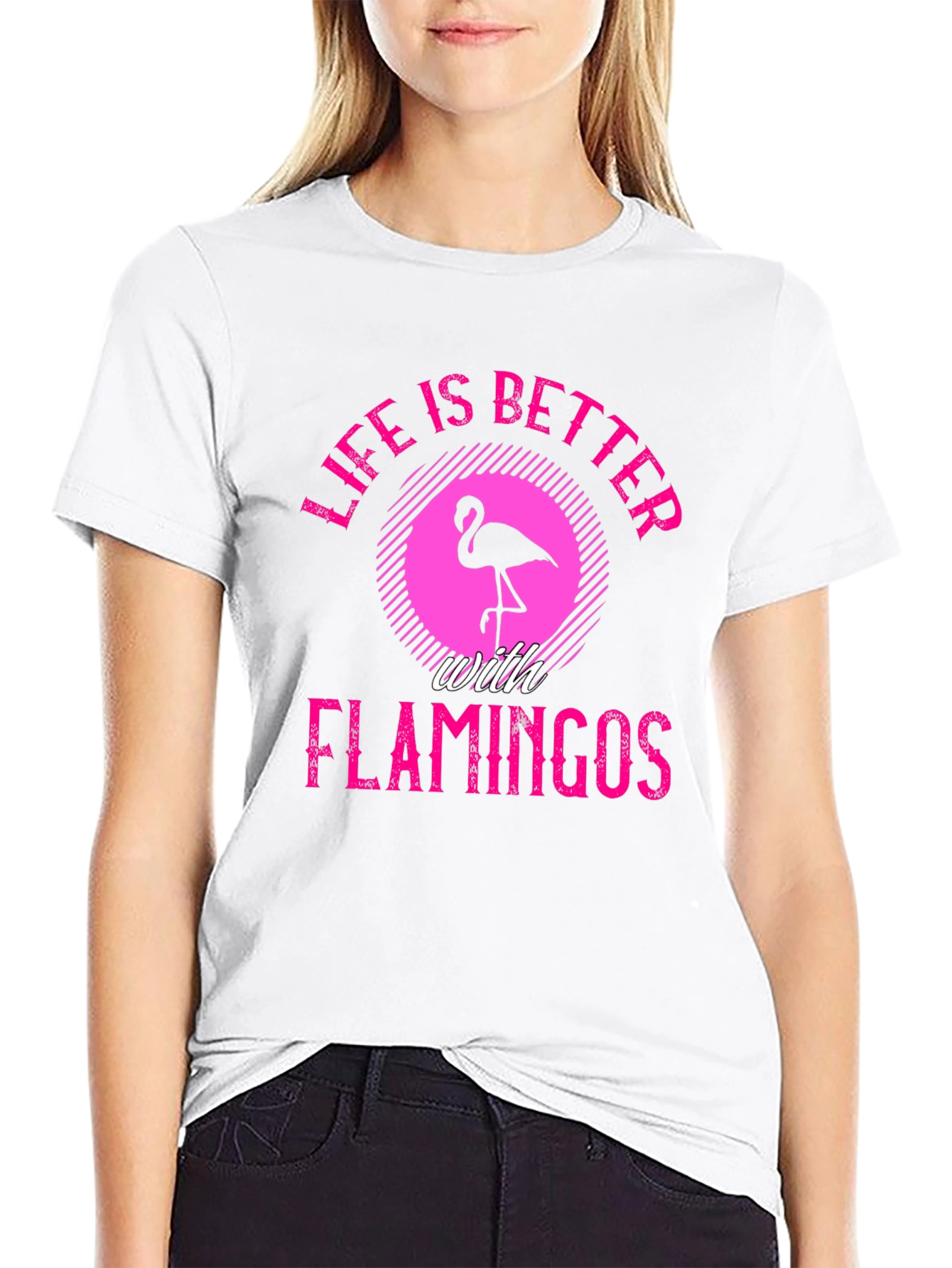 Life is Better with Flamingos Black T-Shirt
