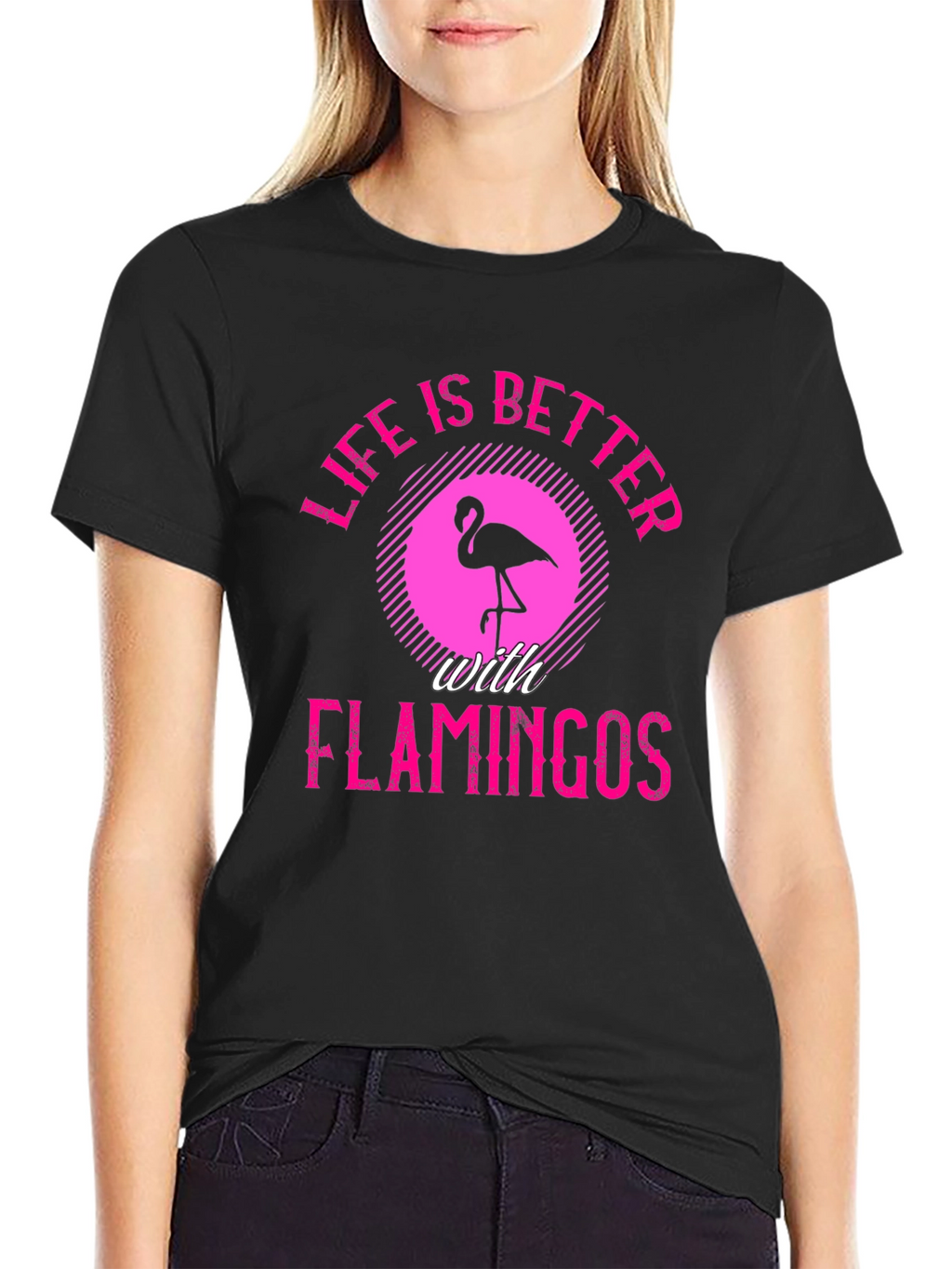 Life is Better with Flamingos Black T-Shirt