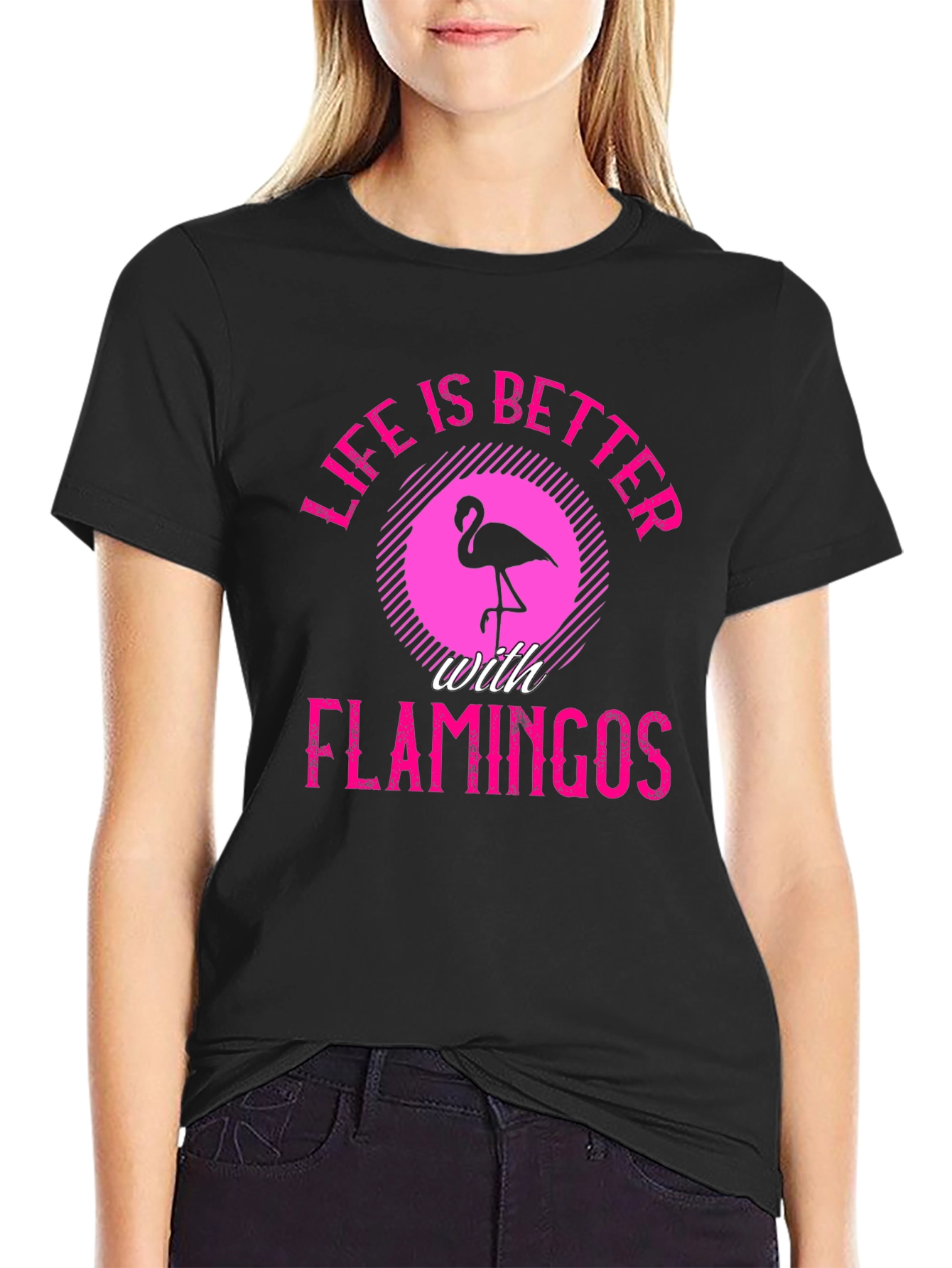 Life is Better with Flamingos Black T-Shirt