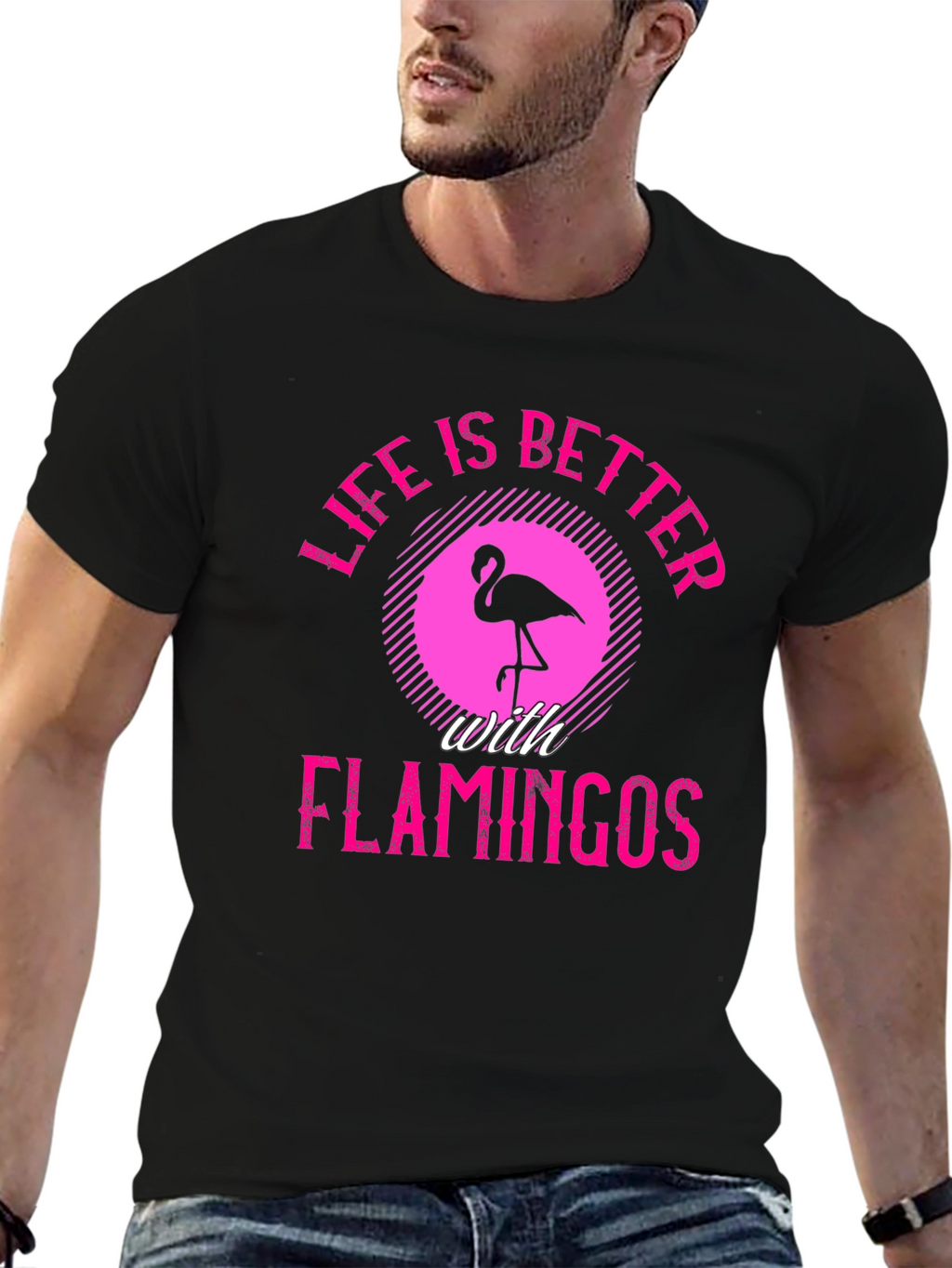 Life is Better with Flamingos Black T-Shirt