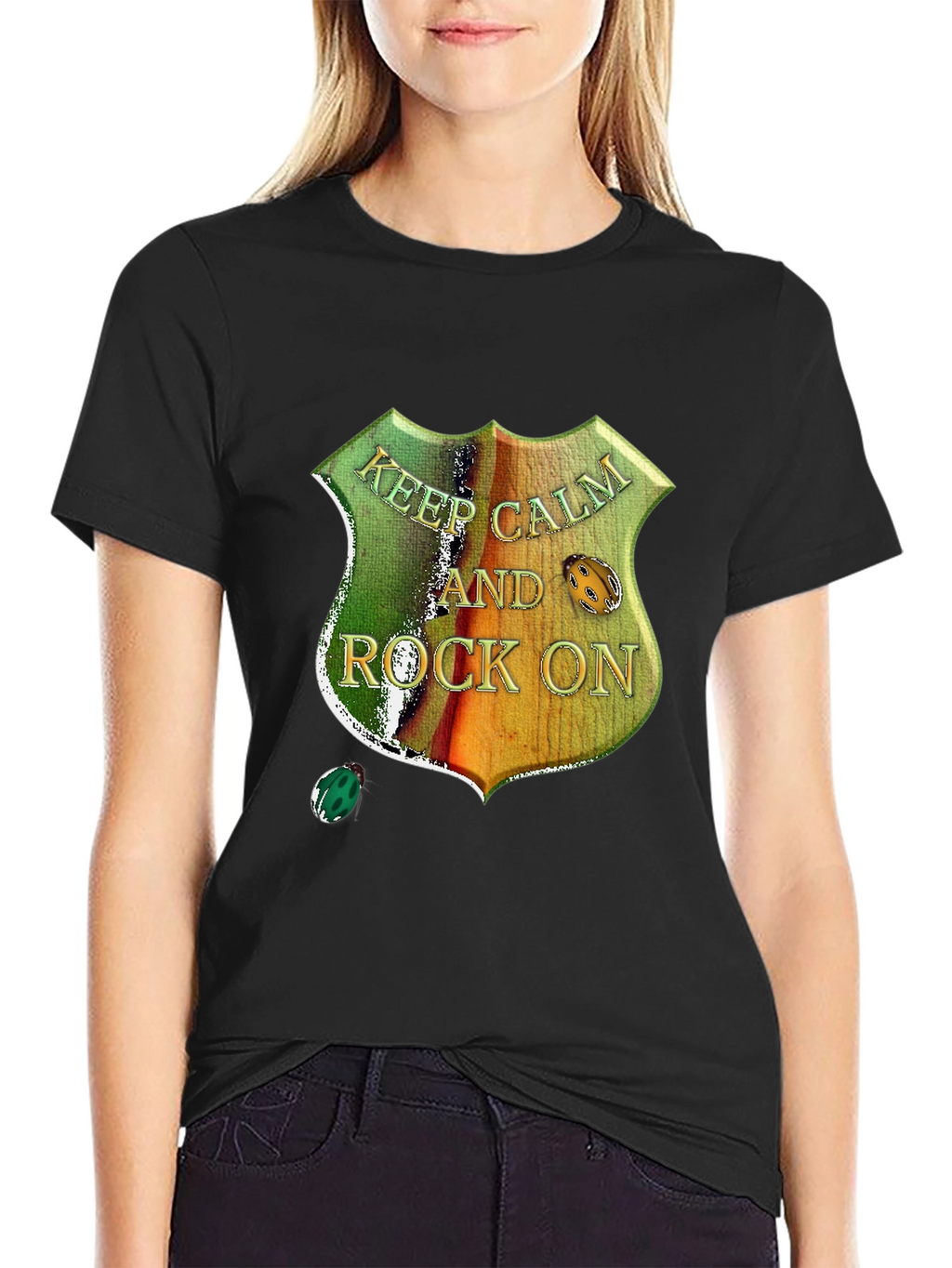 Keep Calm and Rock On Black T-Shirt