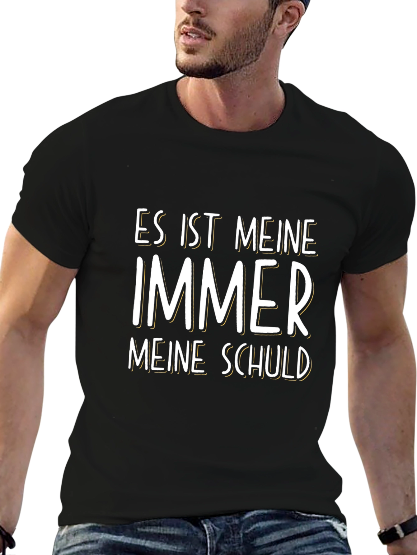 Mens Black T-Shirt: Es Ist Immer Meine Schuld Graphic