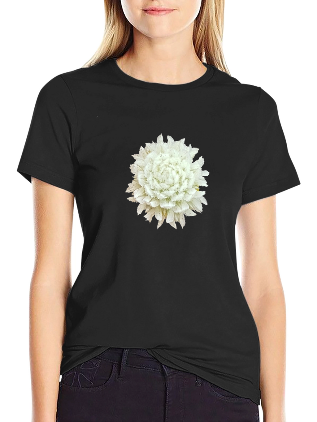 White Flower Graphic Black Tee
