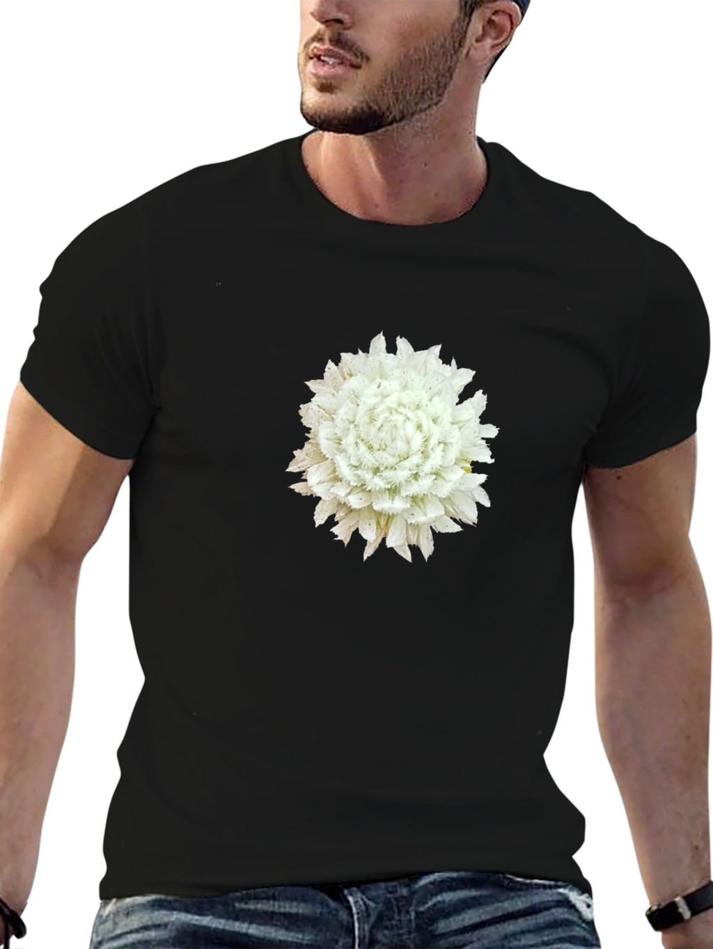 White Flower Graphic Black Tee
