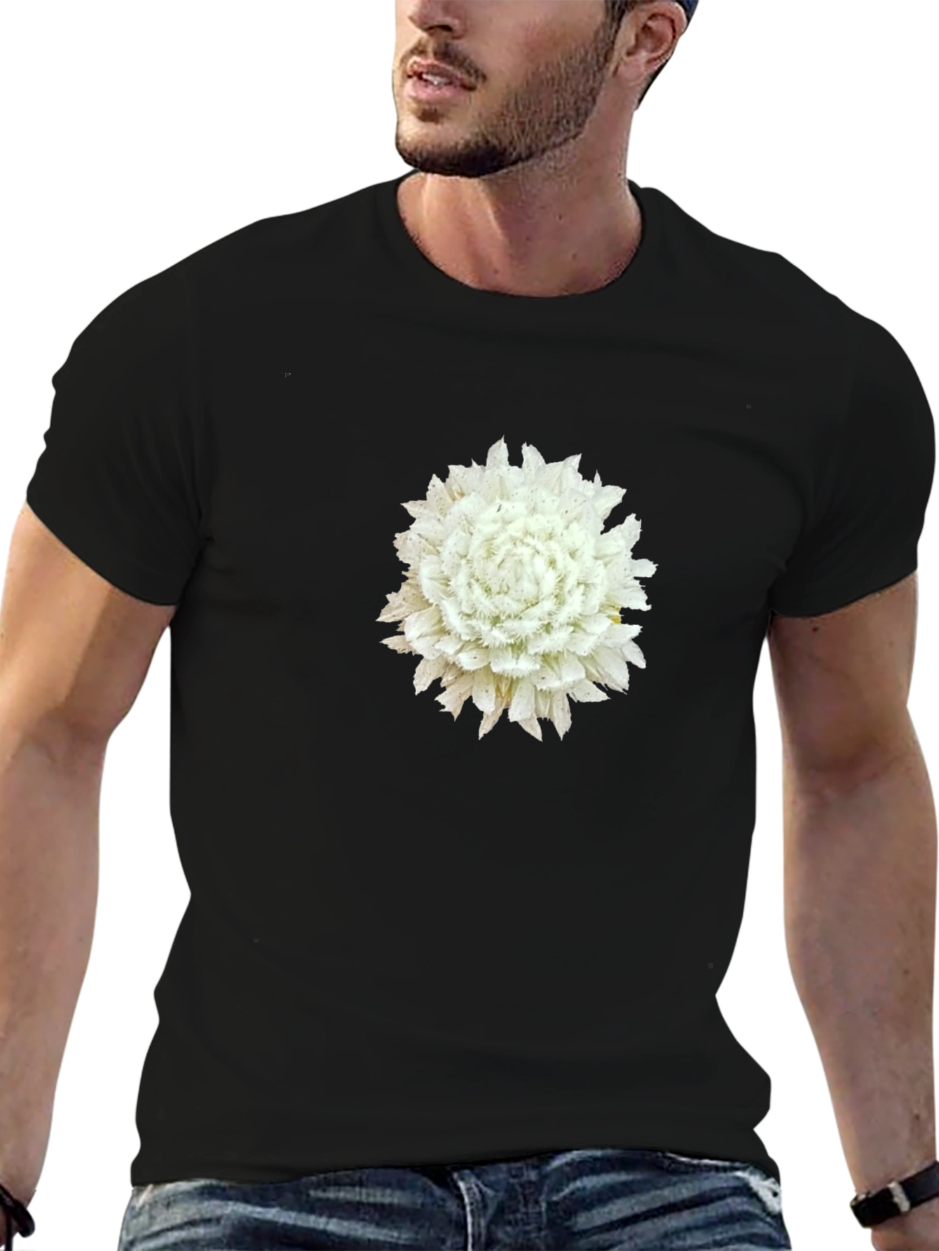 White Flower Graphic Black Tee