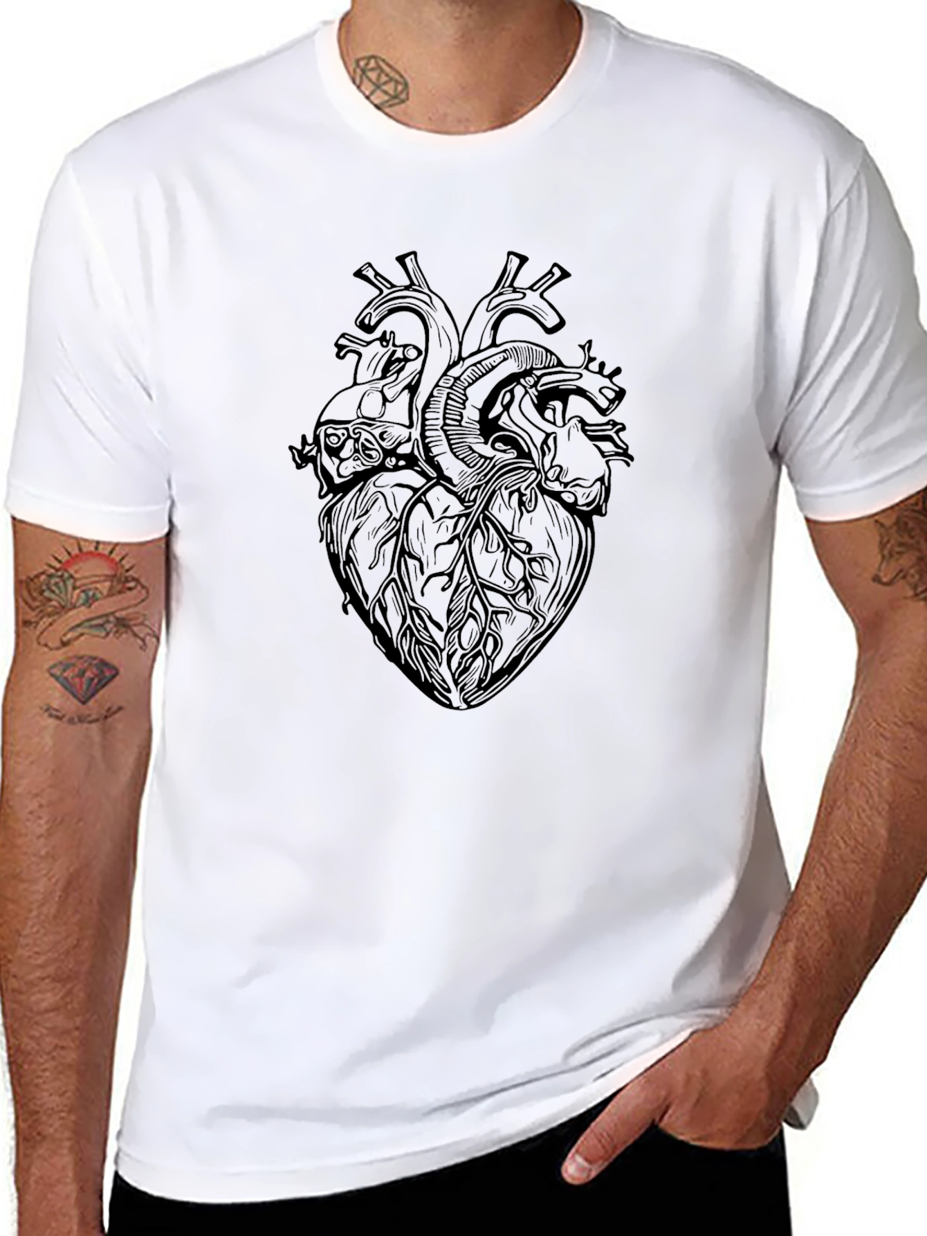 Anatomical Heart Print Black T-Shirt
