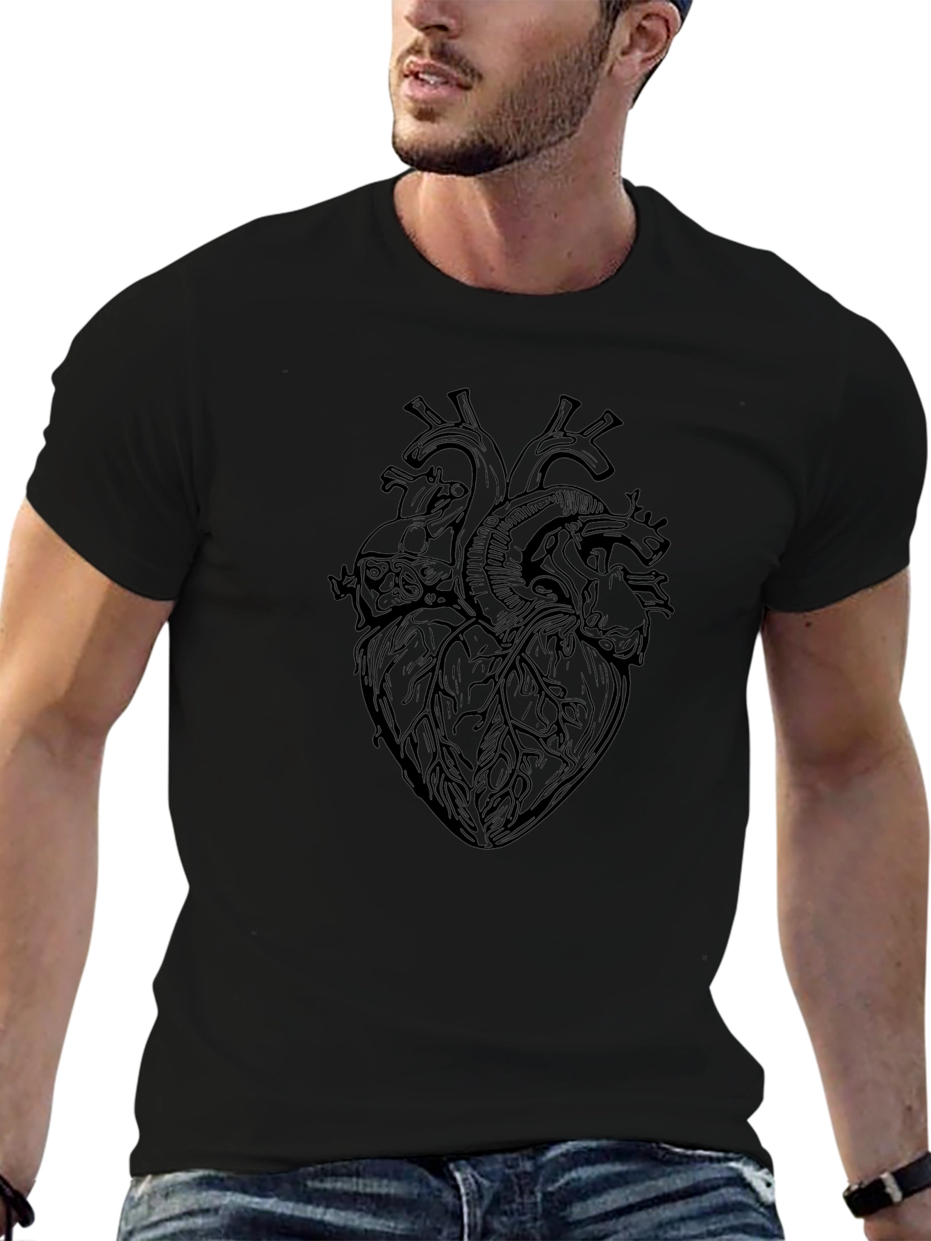 Anatomical Heart Print Black T-Shirt