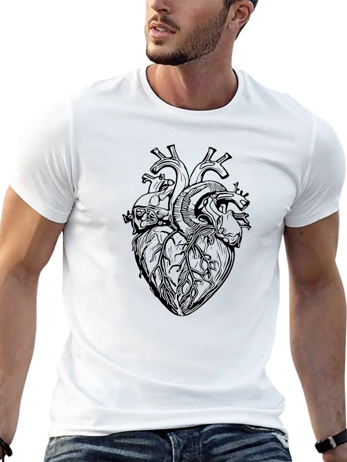 Anatomical Heart Print Black T-Shirt
