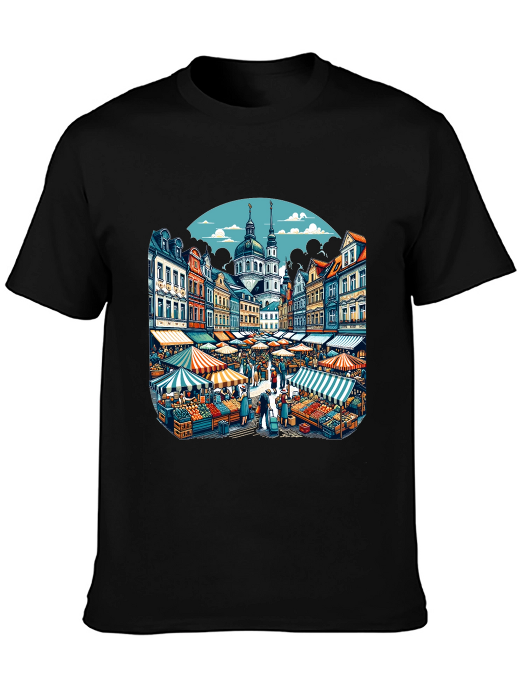 Market Scene Graphic T-Shirt