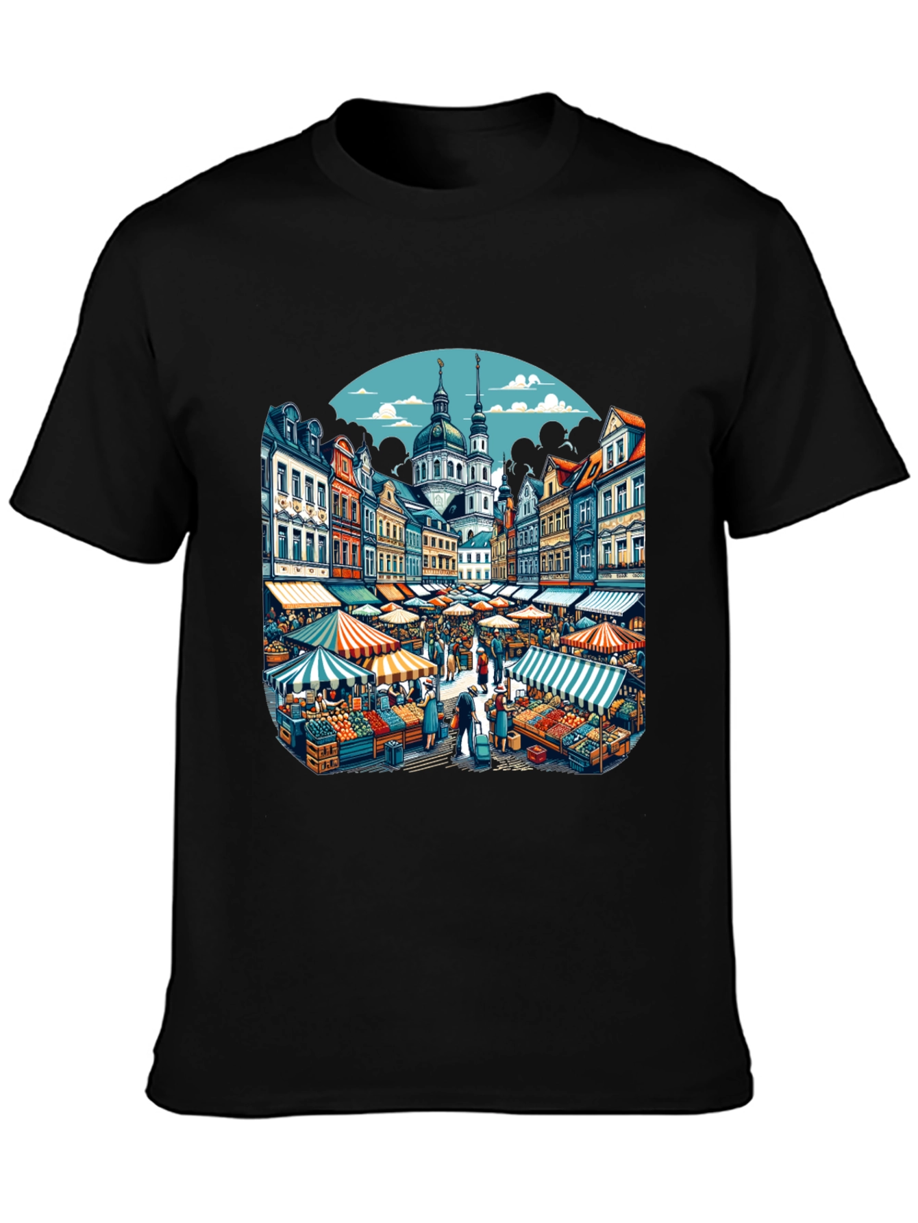 Market Scene Graphic T-Shirt
