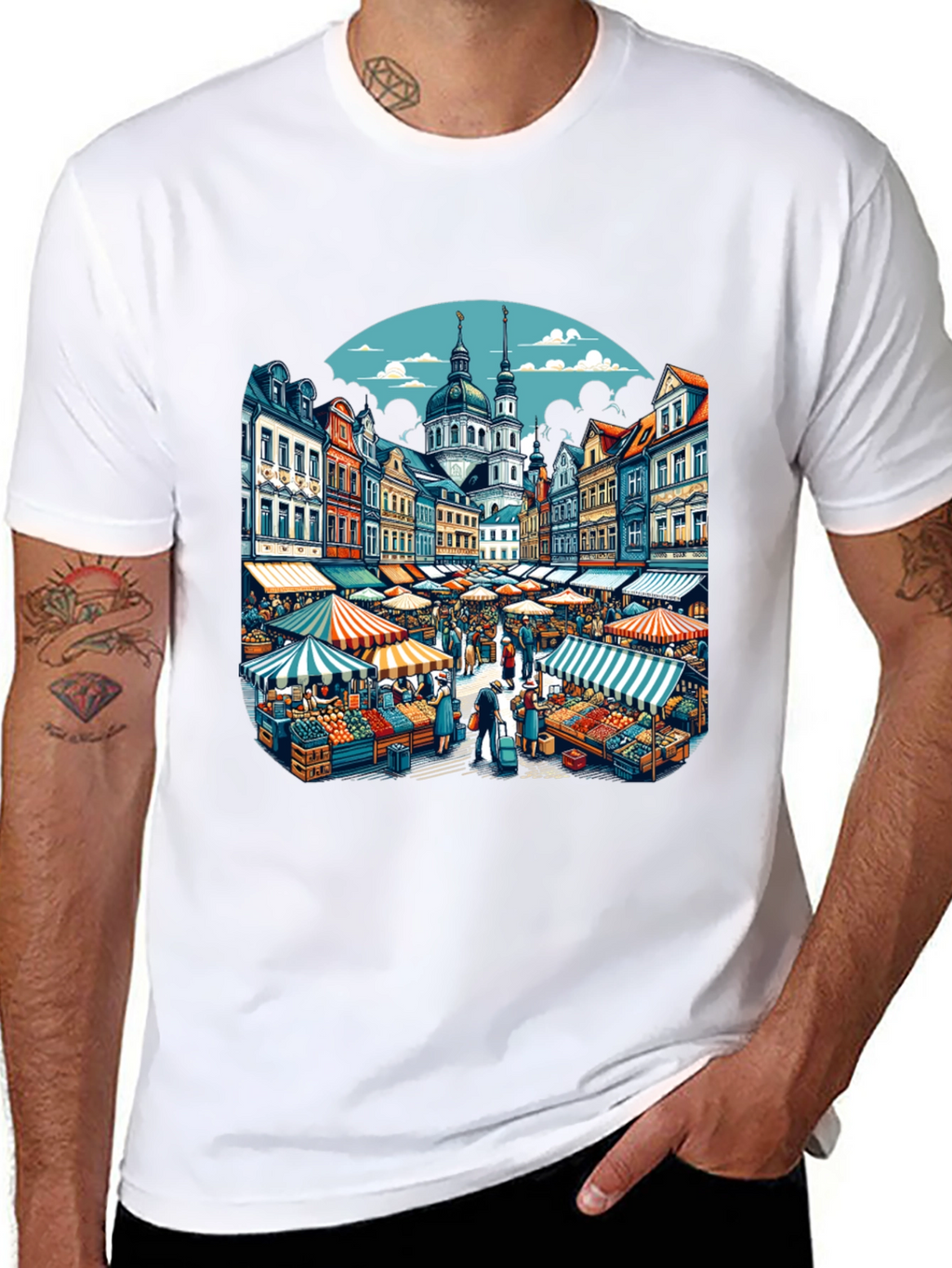 Market Scene Graphic T-Shirt