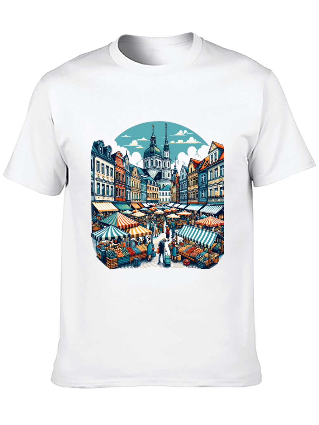 Market Scene Graphic T-Shirt
