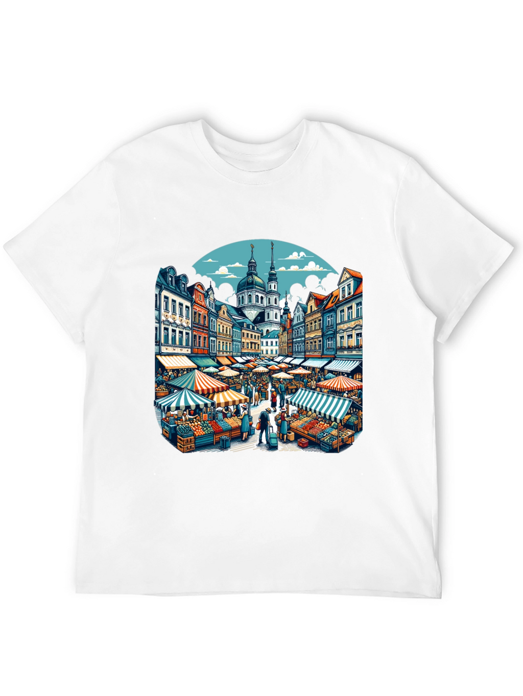 Market Scene Graphic T-Shirt