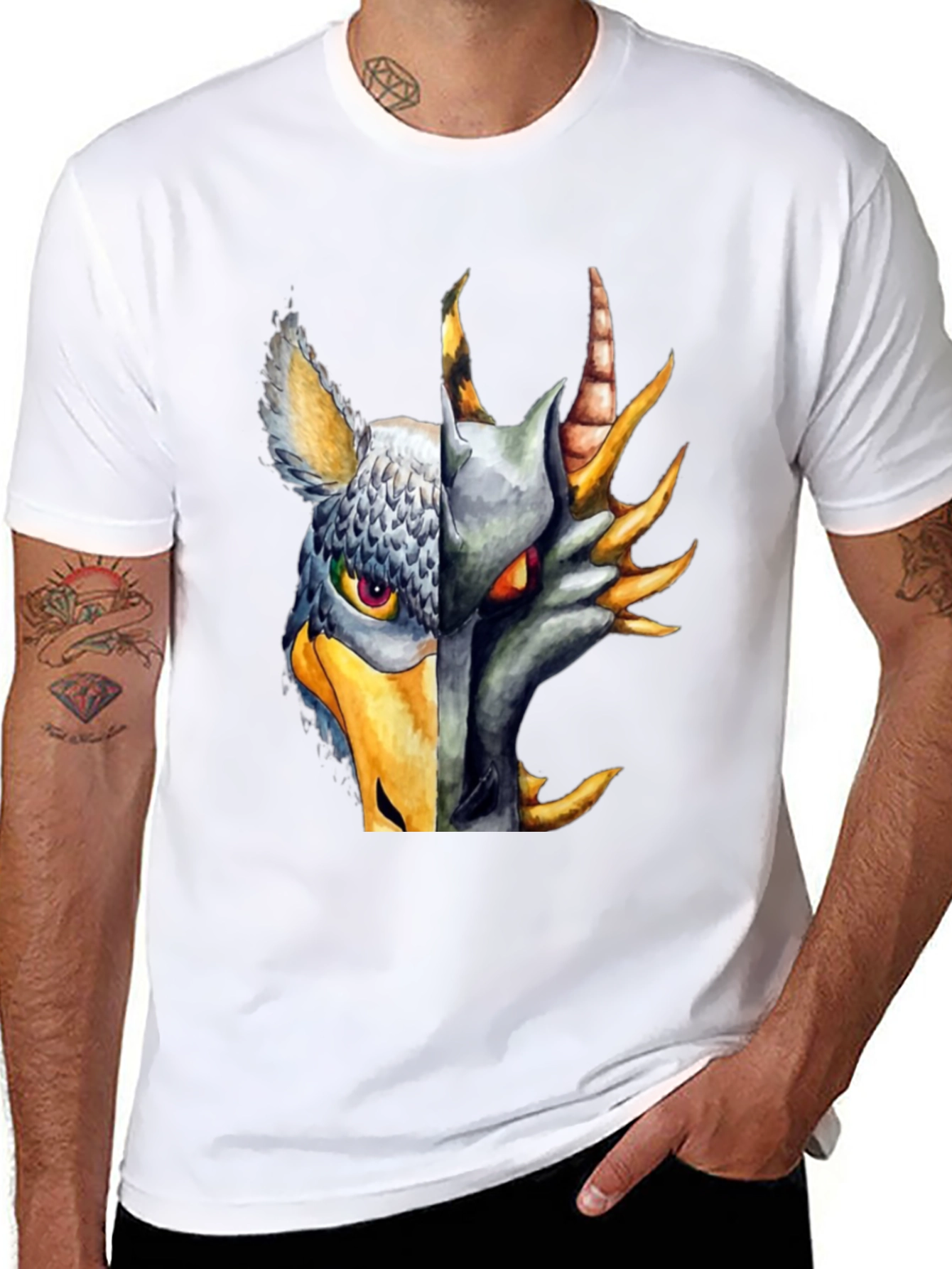 Griffin Dragon Split Face Graphic T-Shirt