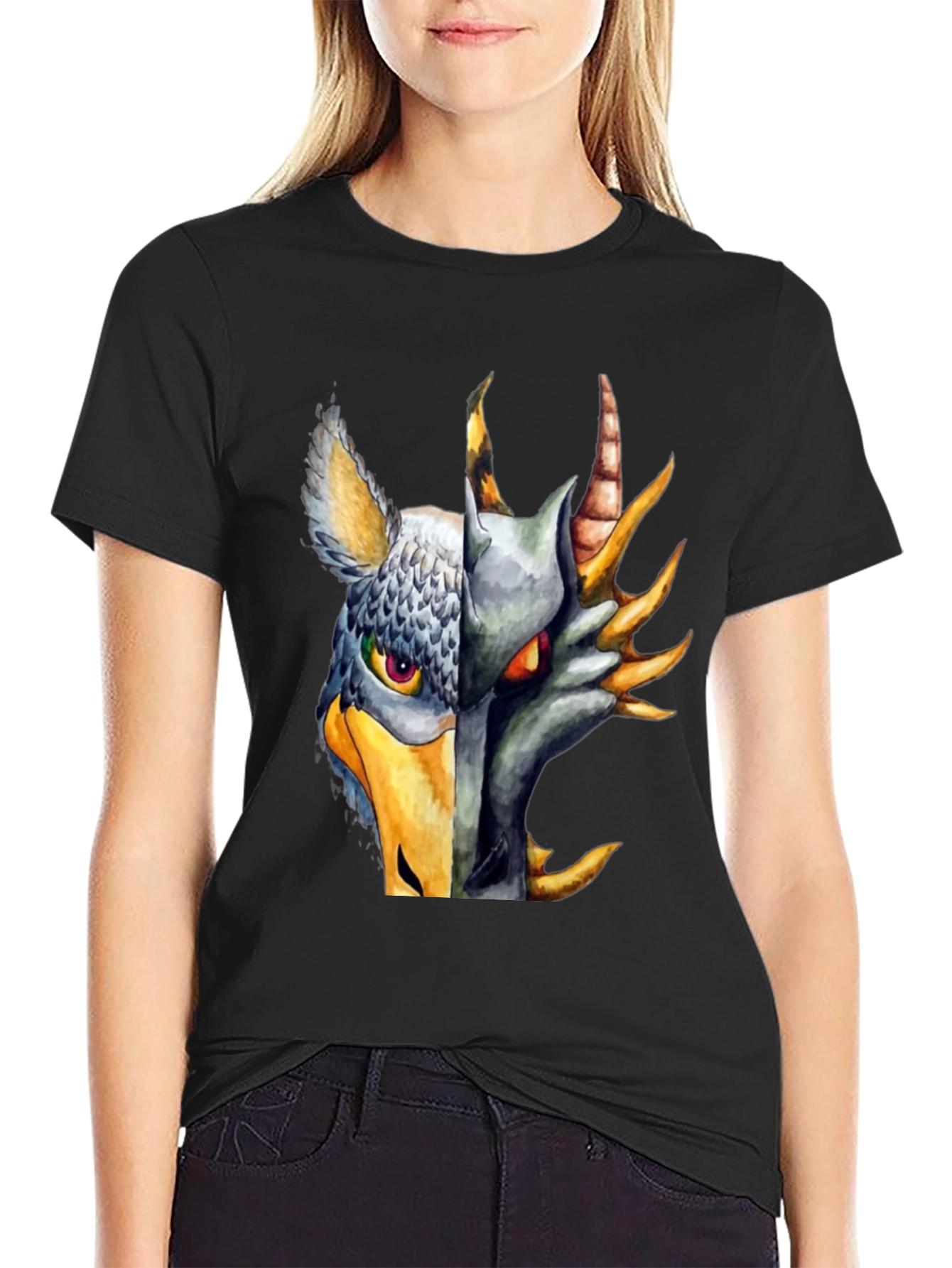 Griffin Dragon Split Face Graphic T-Shirt